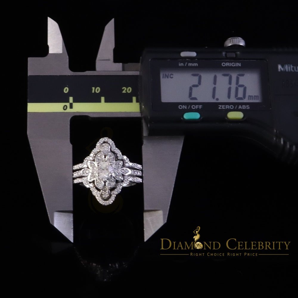DiamondCelebritees 925 White Silver 2.00ct VVS D Moissanite Fancy Ring W/ Guard in SZ7 for Women