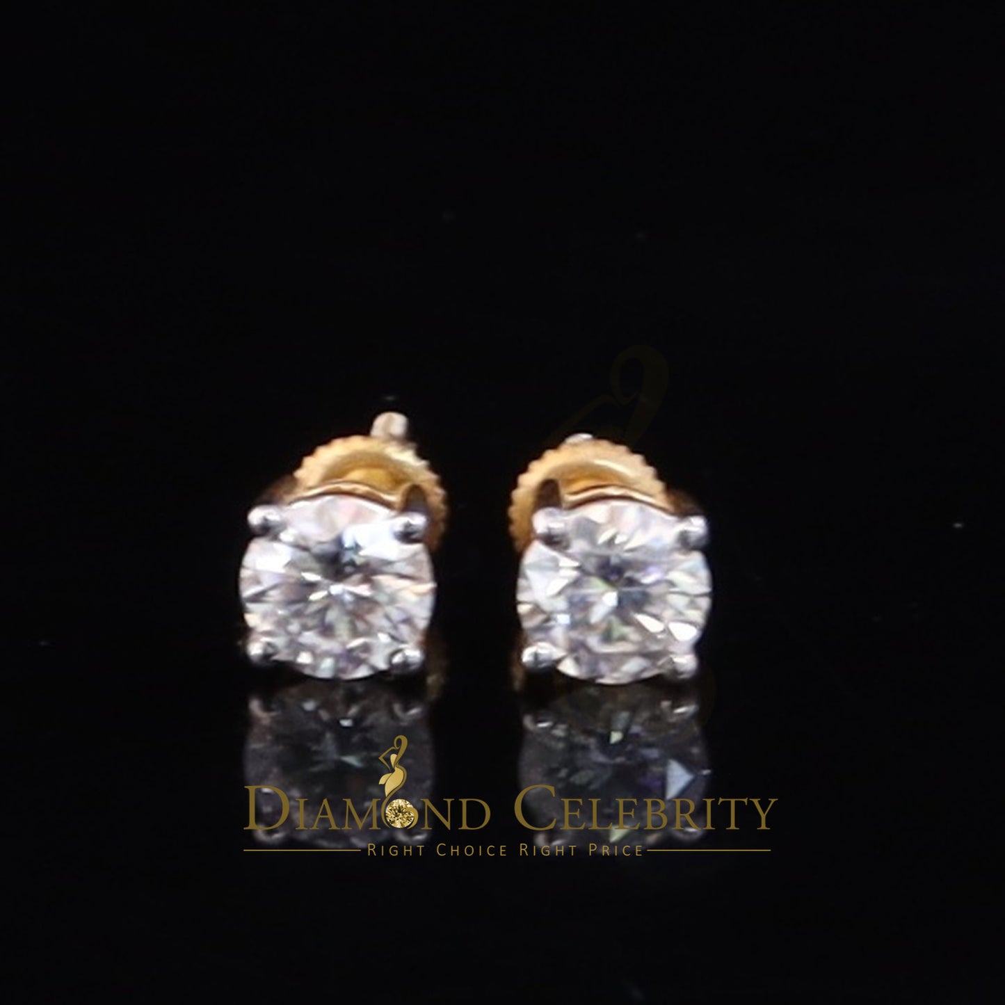 DiamondCelebritees Mens/Women Stud Yellow 925 Silver W/ 1.00ct VVS 'D' Moissanite Stud Earring
