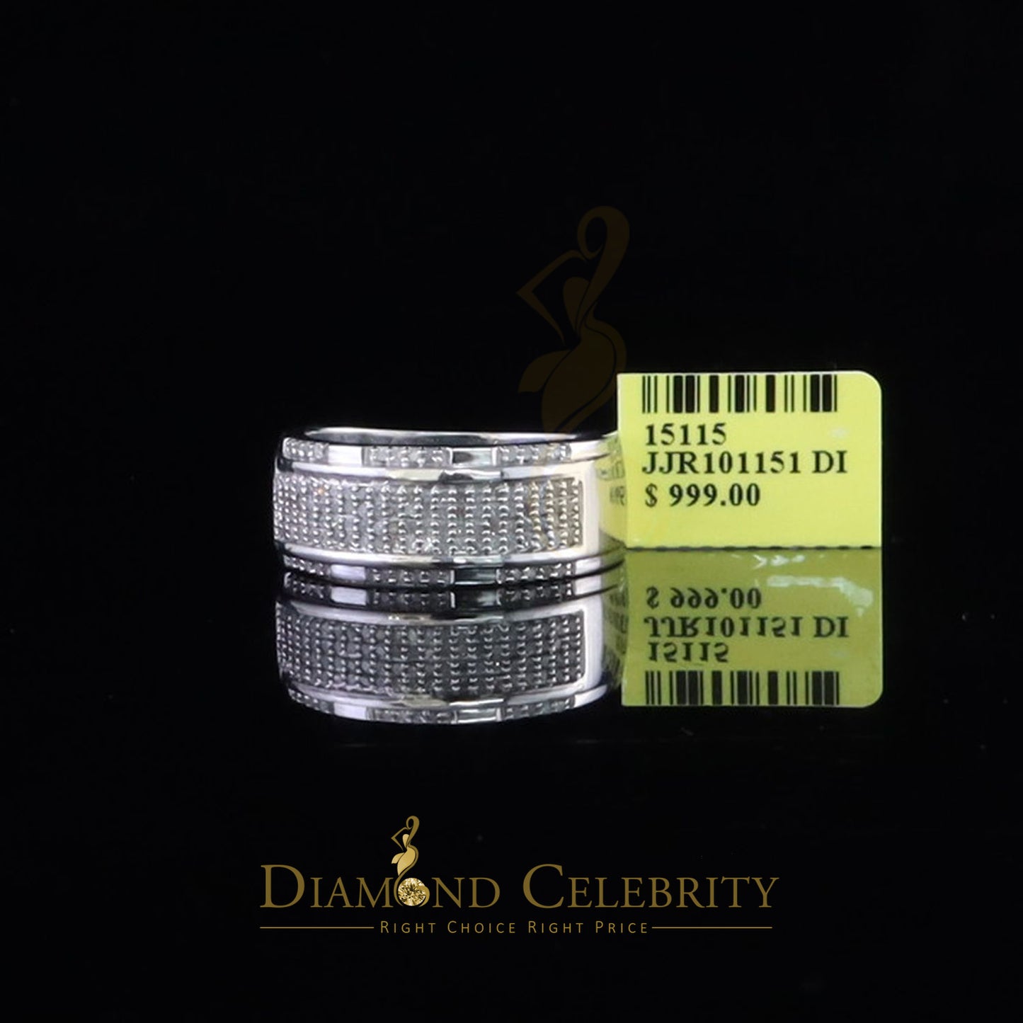 DiamondCelebritees 0.45 CT Real Diamond 925 Silver White Band Shine Men's Engagement Ring Size 11