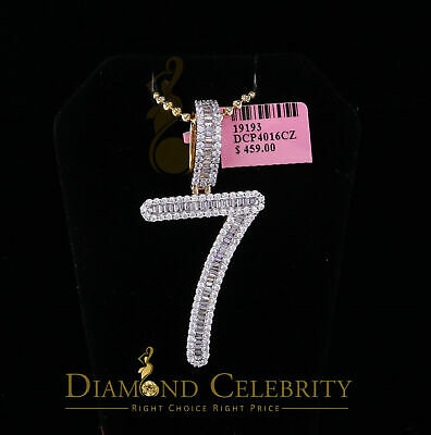 DiamondCelebritees Yellow Sterling Silver Baguette Numeric Number '7' Pendant 3.66ct Cubic Zirconia