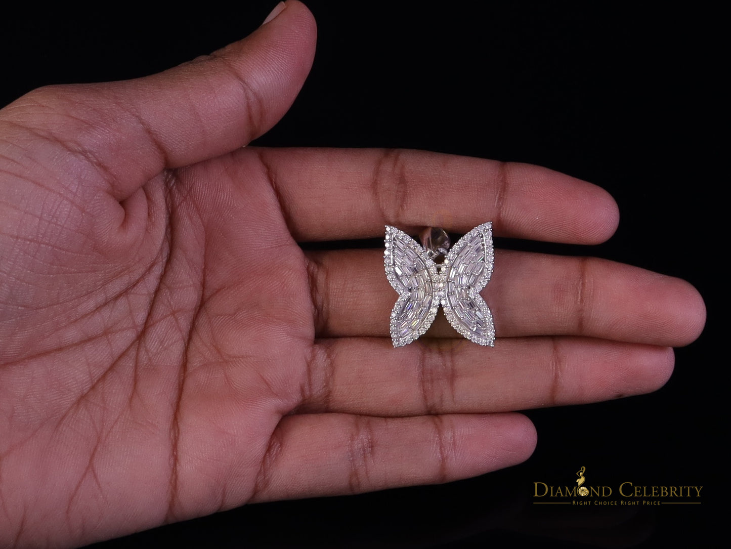 Diamondcelebritees Men's/Womens 925 Silver White 1.50ct VVS 'D' Moissanite Butterfly Pendant