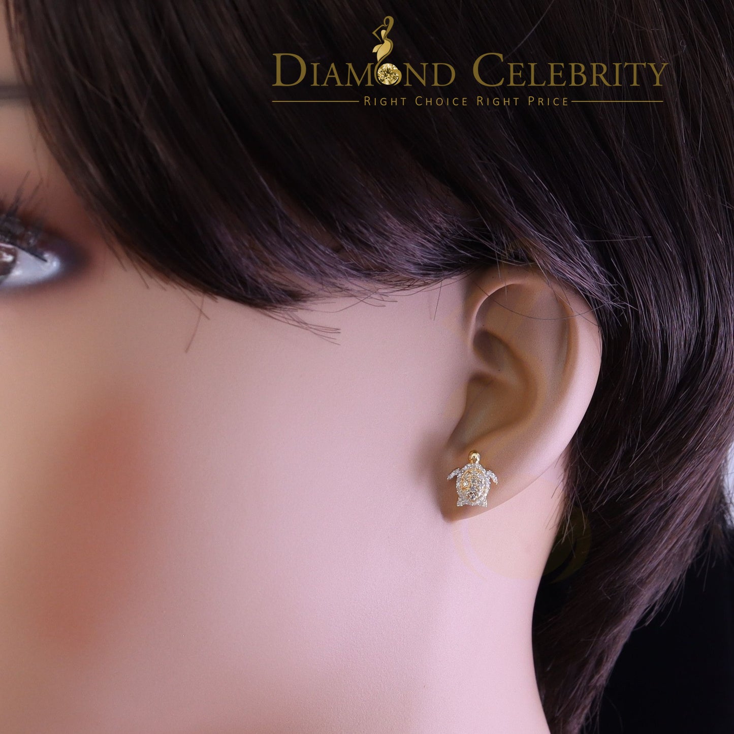 DiamondCelebritees 925 Sterling Yellow Silver 0.25ct Diamond Turtle Earrings For Women's & Men's