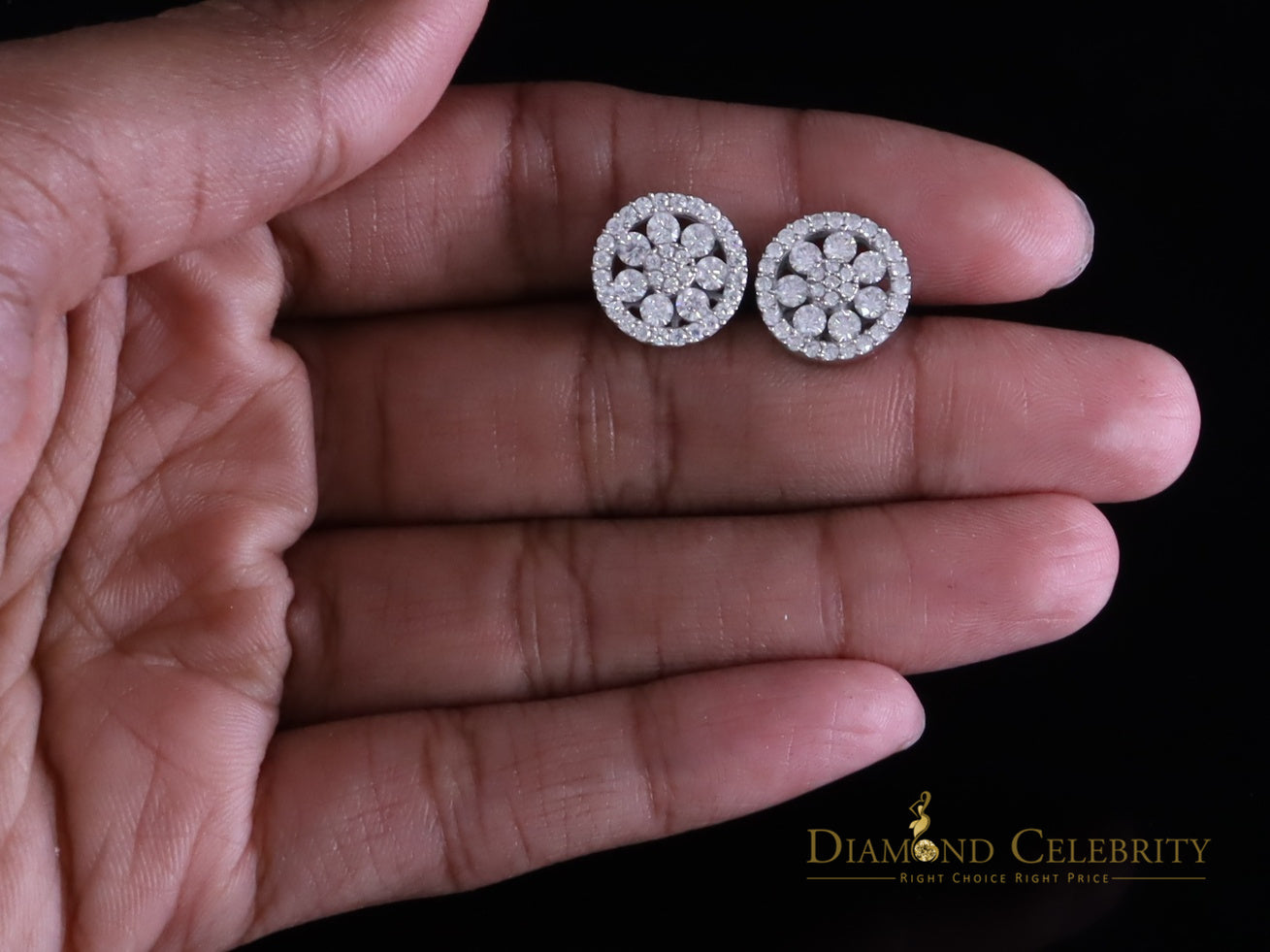 Diamondcelebritees New Earrings 925 Silver White Big Flower Stud 1.50ct VVS D Moissanite Men/Womens