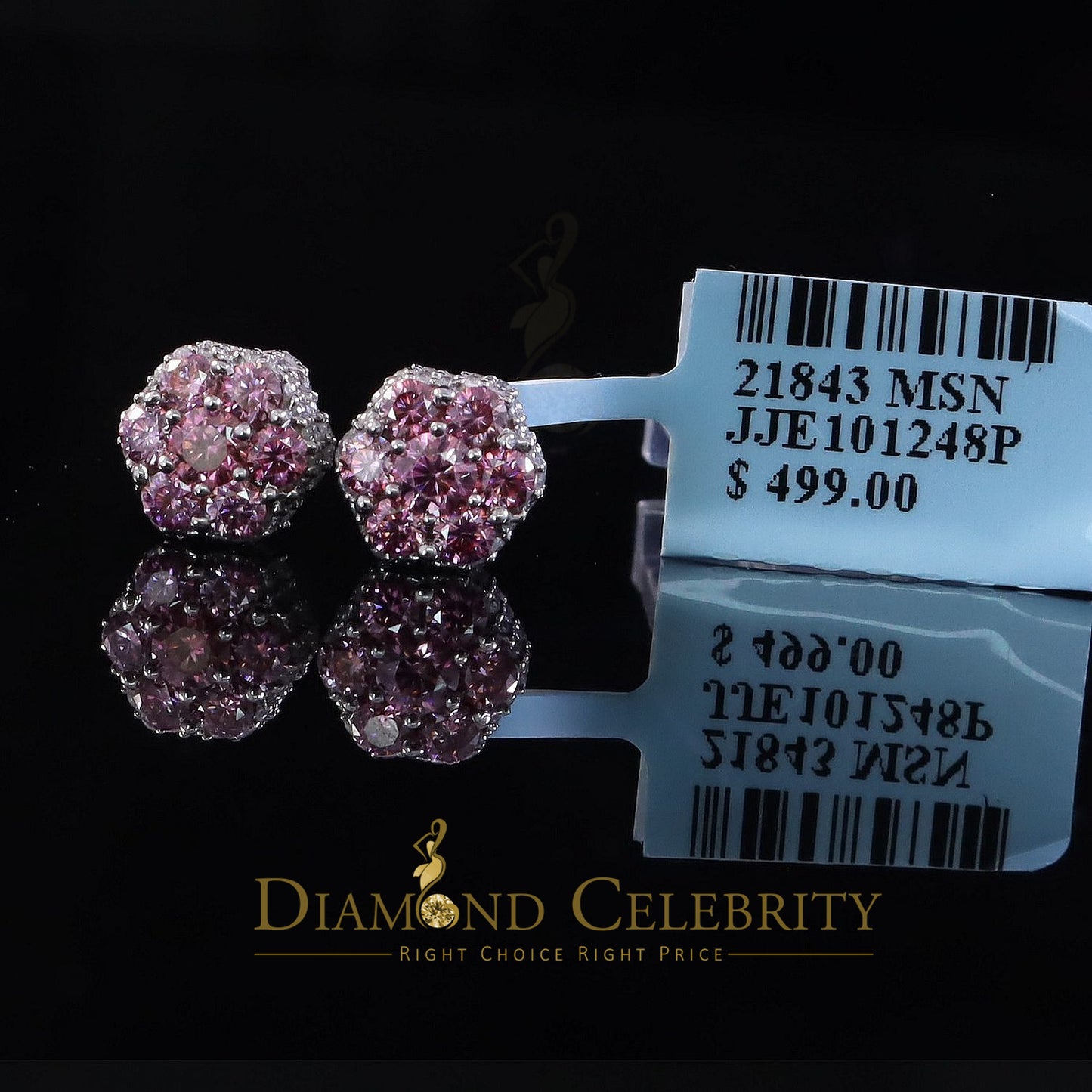 Diamondcelebritees 1.66CT VVS 'D' Pink Moissanite Men's/Women 925 White Silver Floral Stud Earrings