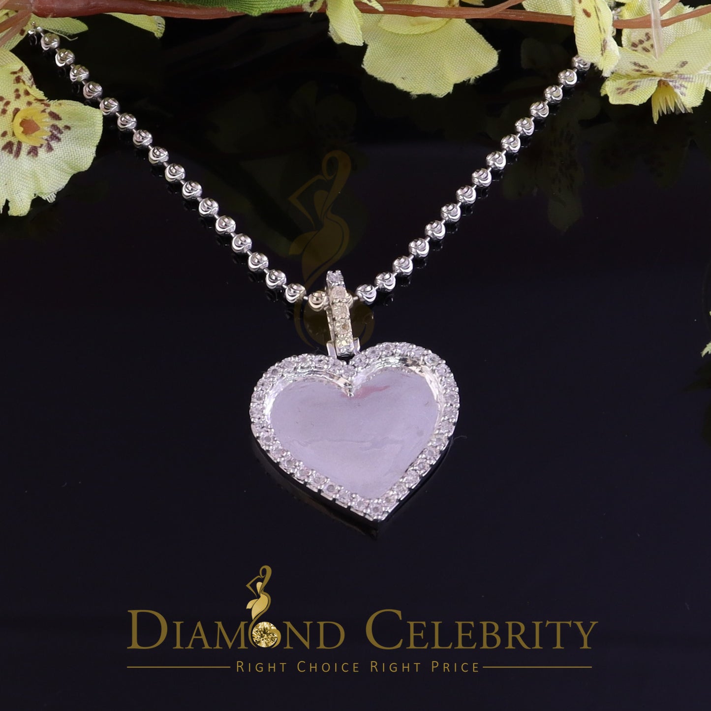 DiamondCelebritees Real 0.10ct Diamond 925 Sterling Silver "1.00" Heart PICTURE Charm White Pendant