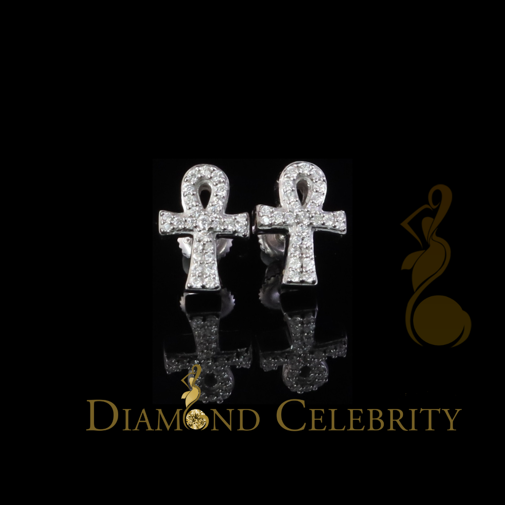 Diamondcelebritees 925 White Silver 0.25ct VVS 'D' Moissanite Ankh Stud Earring Men's/Womens