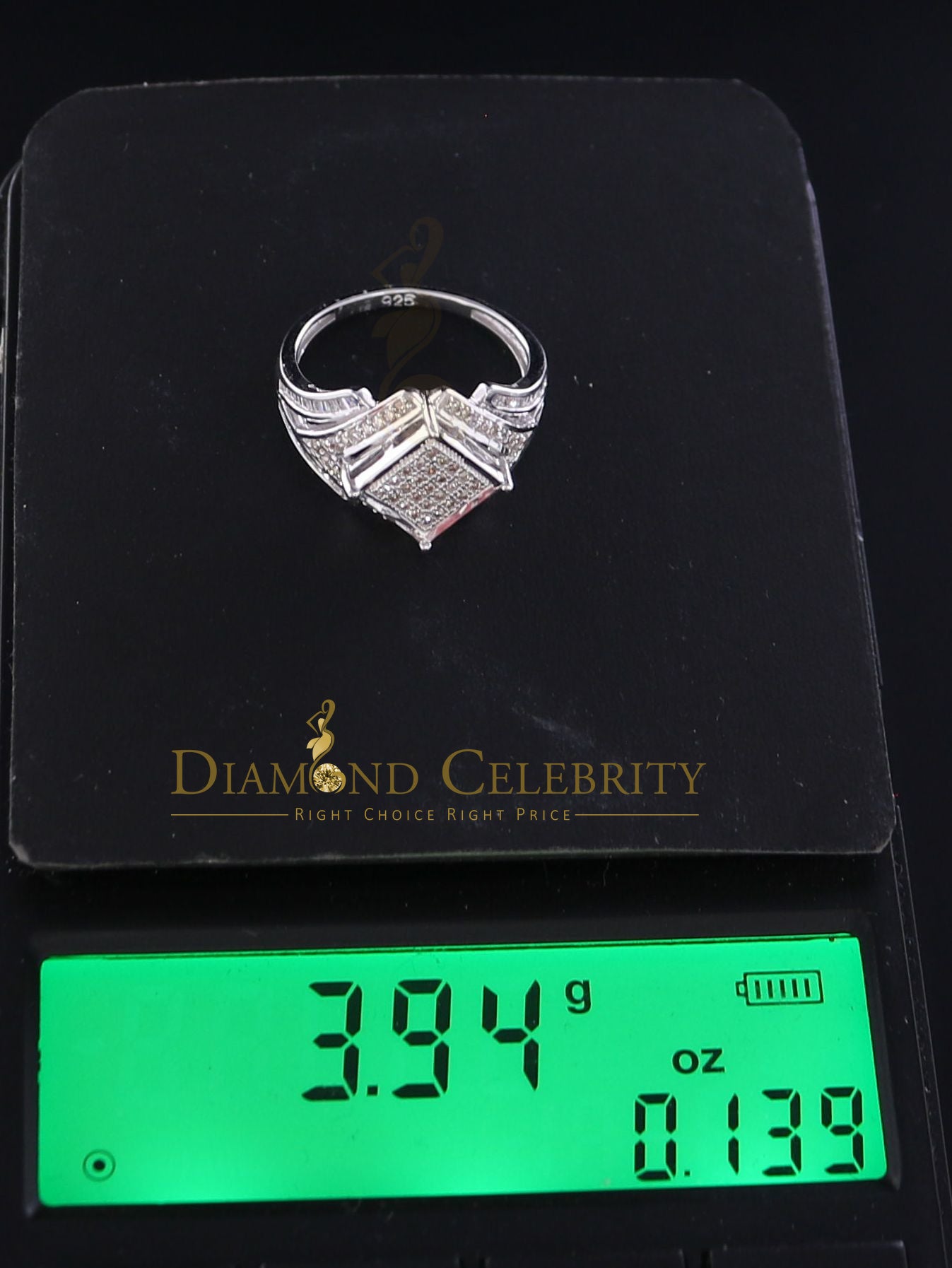 DiamondCelebritees 0.66CT Real Diamond 925 Sterling Silver White Square Men's Engagement Ring SZ 7