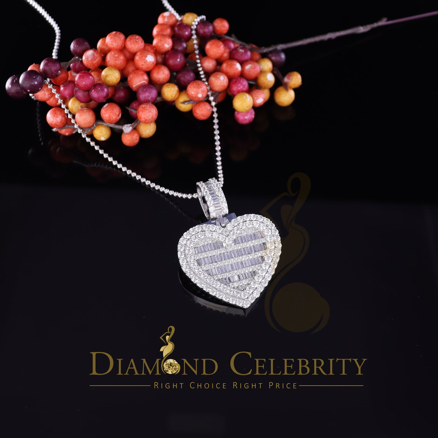 DiamondCelebritees Sterling Silver Beautiful 15.74ct Cubic Zirconia Pendant White Heart Shape