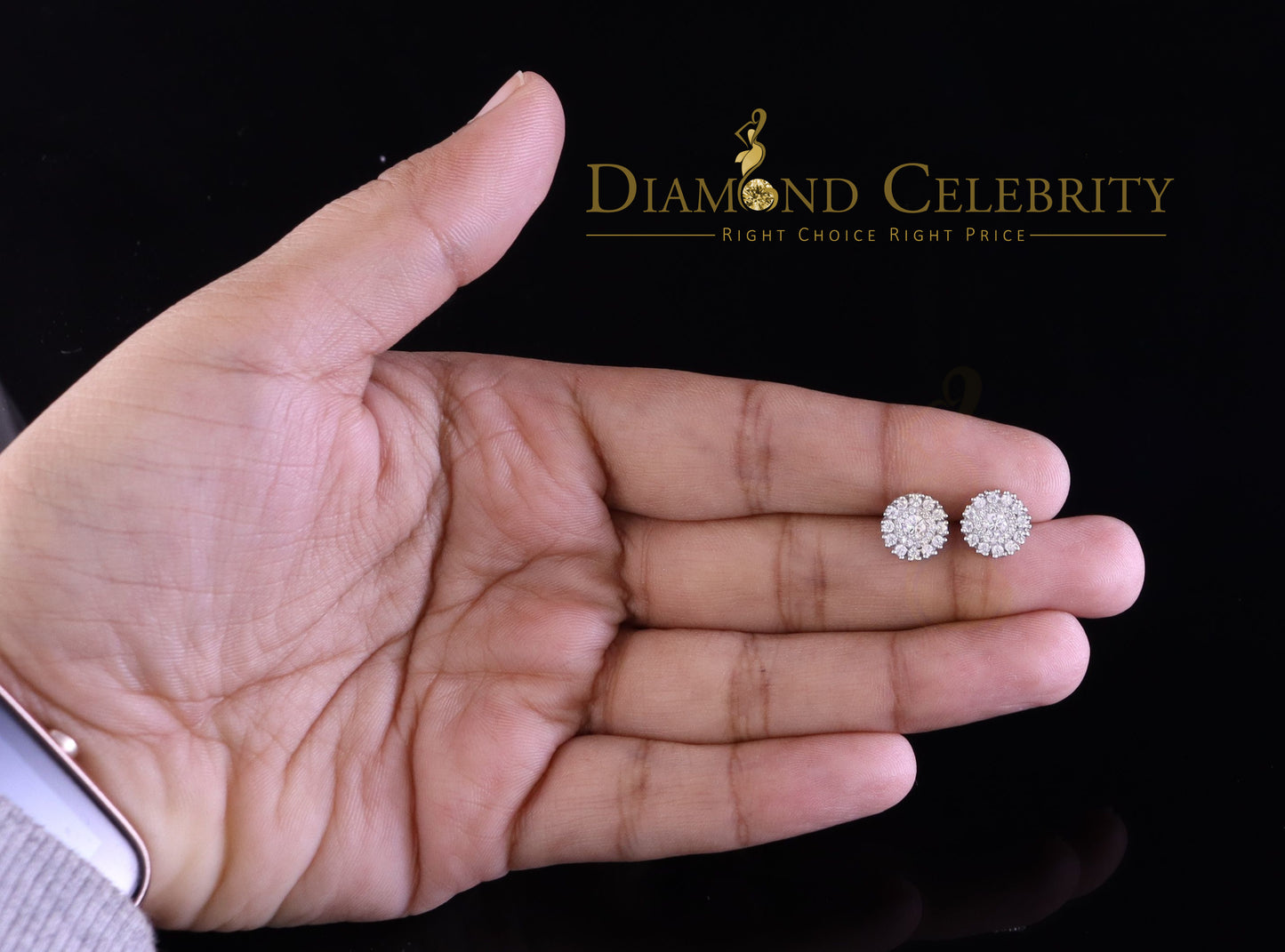 Diamondcelebritees 1.00ct VVS 'D' Moissanite Men's/Womens 925 Silver White Floral Stud Earrings
