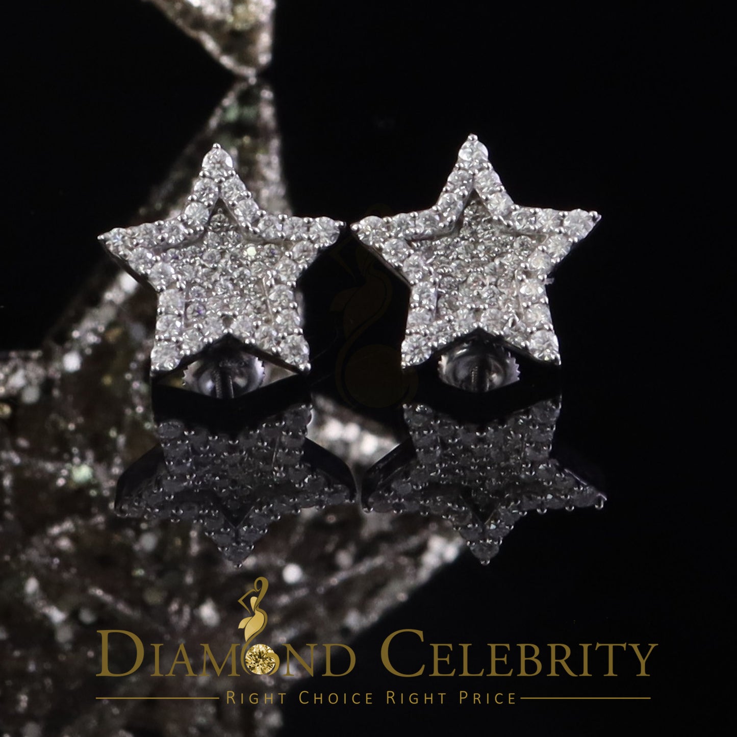 Diamondcelebritees 925 White Silver 1.00ct VVS 'D' Moissanite Star Stud Earring Men's/Womens