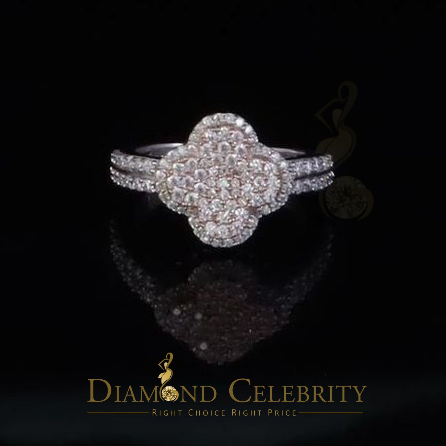 DiamondCelebritees 1.66ct VVS D Clr Clover Silver White Rose For Women's 925 Moissanite Ring Size7