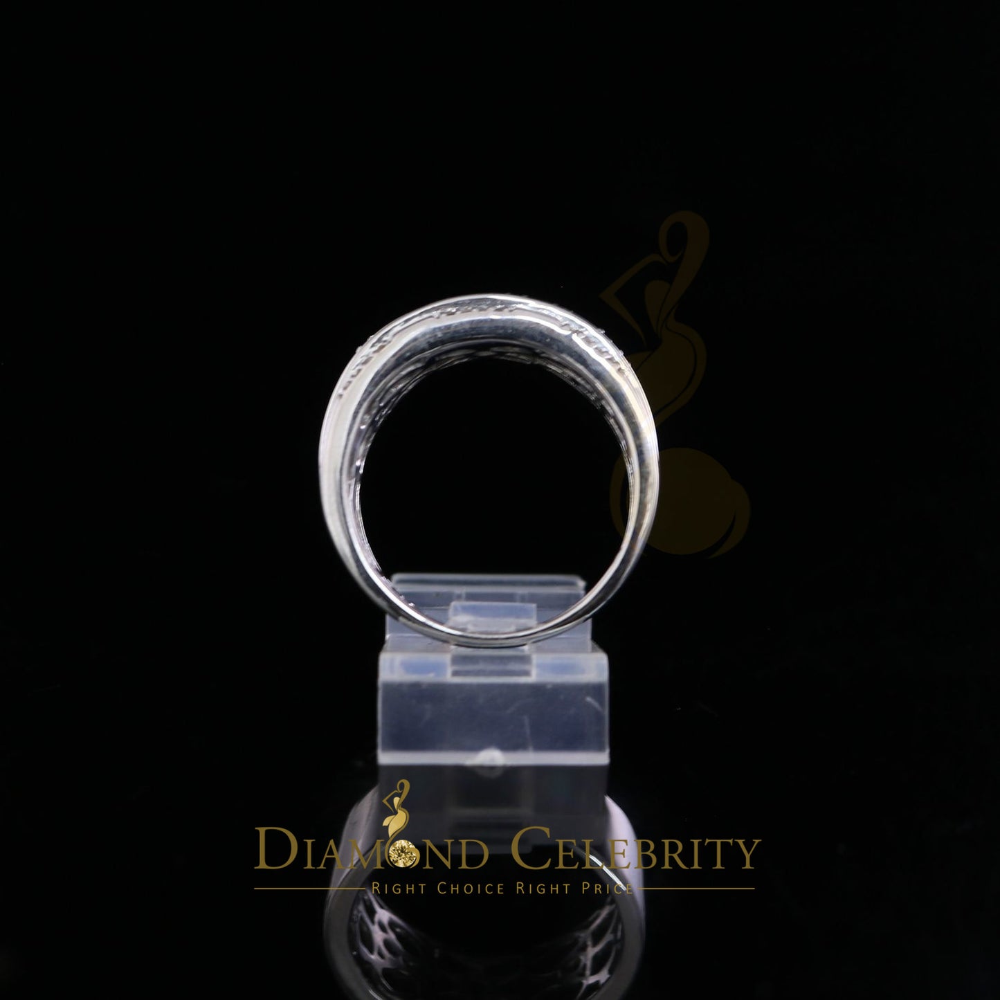 DiamondCelebritees 0.45 CT Real Diamond 925 Silver White Band Shine Men's Engagement Ring Size 11