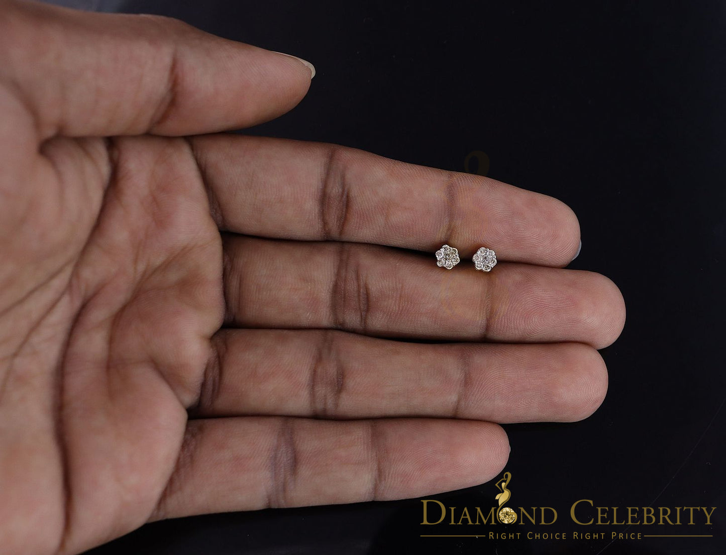 DiamondCelebritees Real 10K Yellow Gold Flower Stud 4.55mm Ladies Earring with Real 0.25CT Diamonds