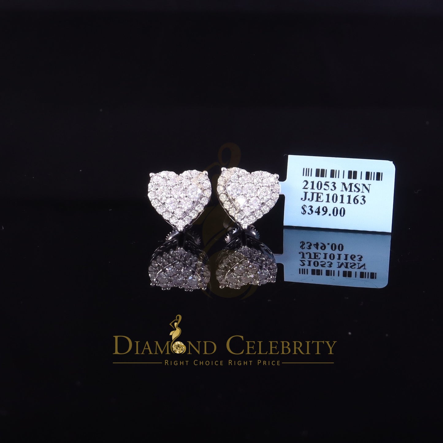 Diamondcelebritees Men's/Womens 925 Silver White 1.25ct VVS 'D' Moissanite Heart Stud Earrings