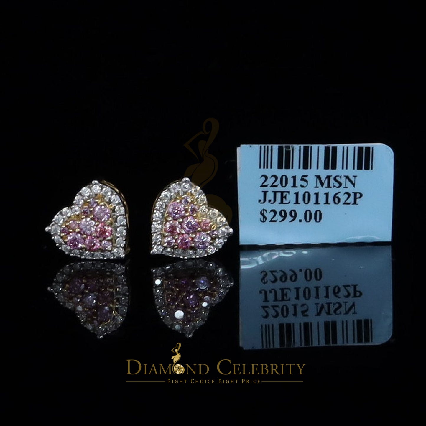 DiamondCelebritees Men's/Women's 925 Silver Yellow 1.00ct VVS 'D' Pink Moissanite 3D Heart Earrings