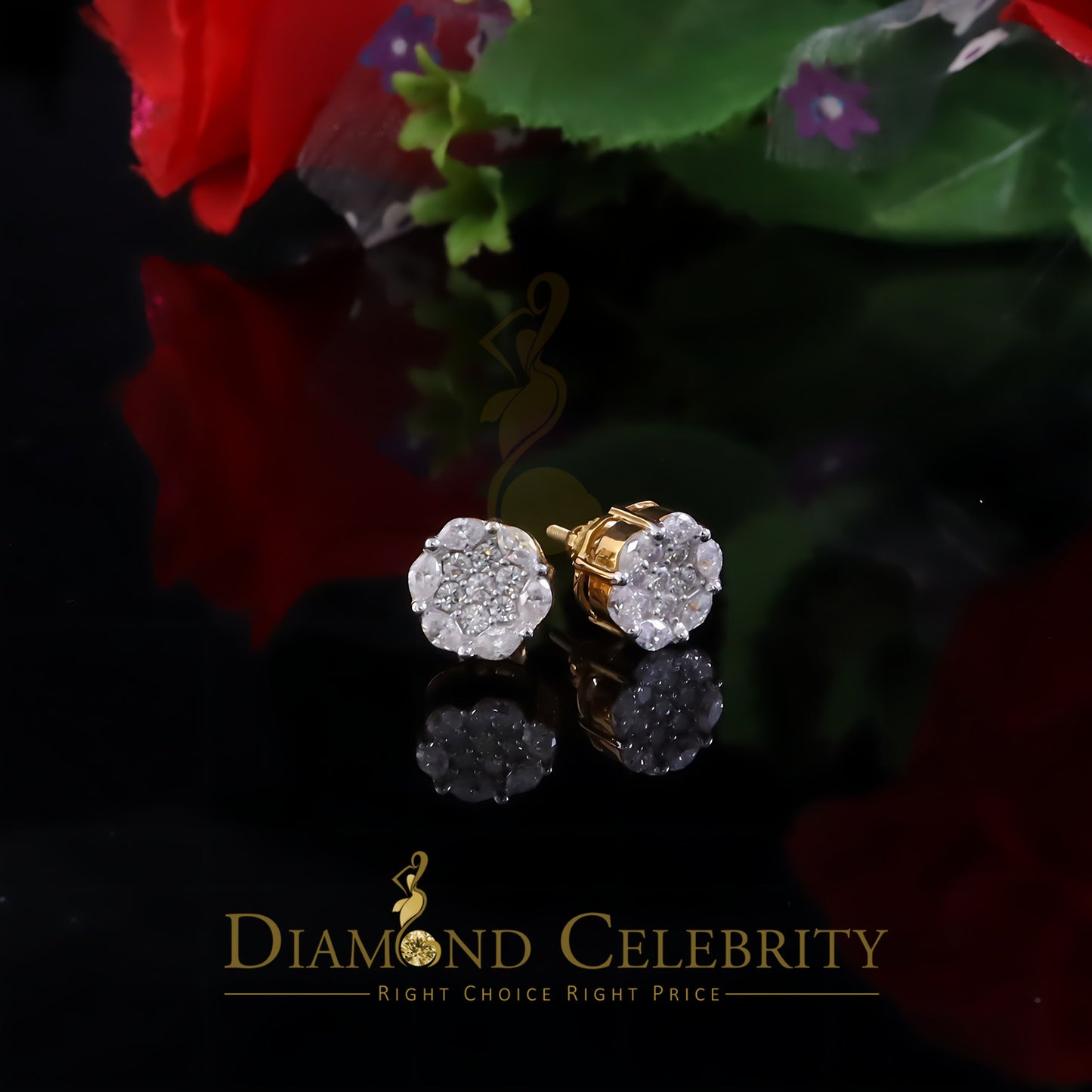 DiamondCelebritees 925 Moissanite Yellow flower 1.00ct Silver Women'sMarquise Stud Earrings VVS' D