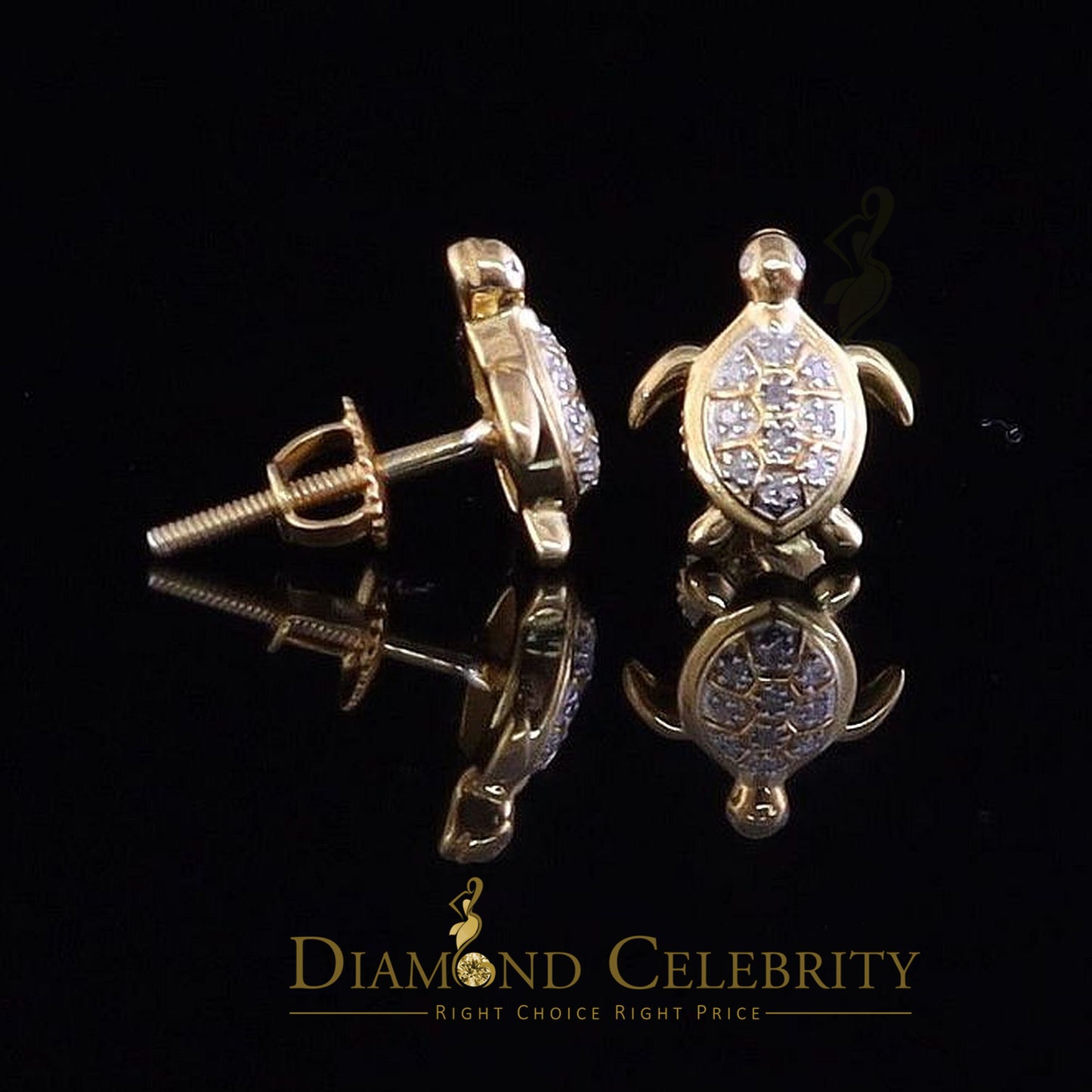 DiamondCelebritees 925 Sterling Yellow Silver 0.10ct Diamond Turtle Earrings For Women's & Men's