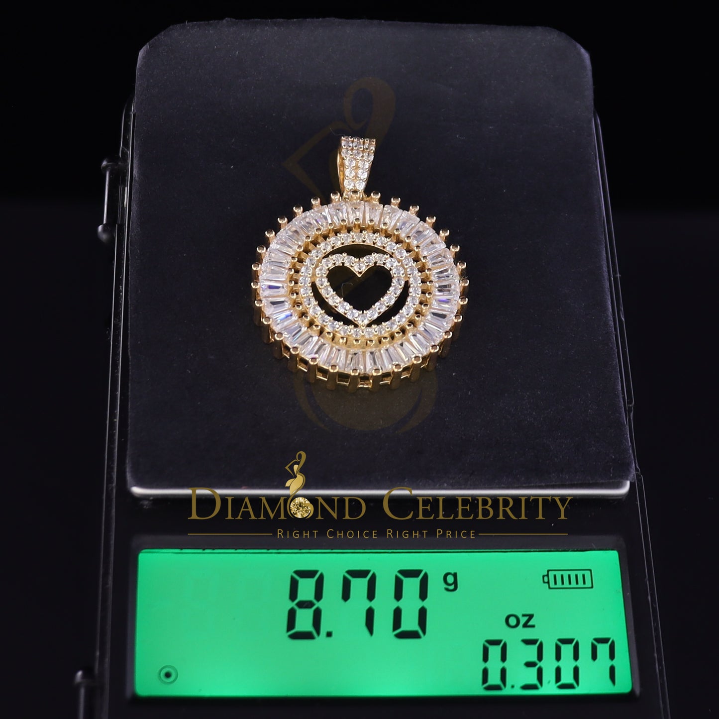 DiamondCelebritees Yellow Sterling Silver Baguette HEART Shape Pendant with 3.96ct Cubic Zirconia