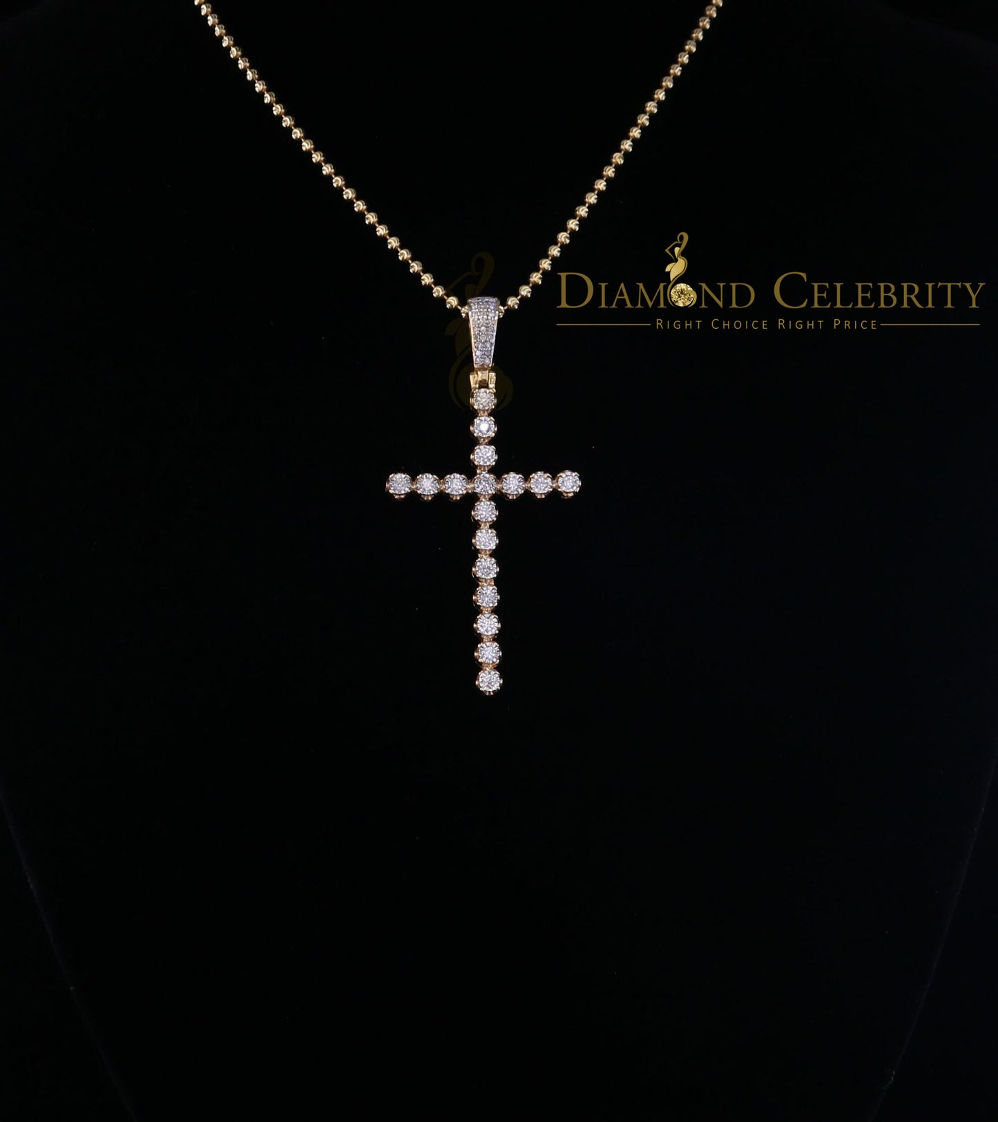 DiamondCelebritees Real 1.0ct Diamond Sterling Silver CROSS Charm Fashion Necklace Yellow Pendant
