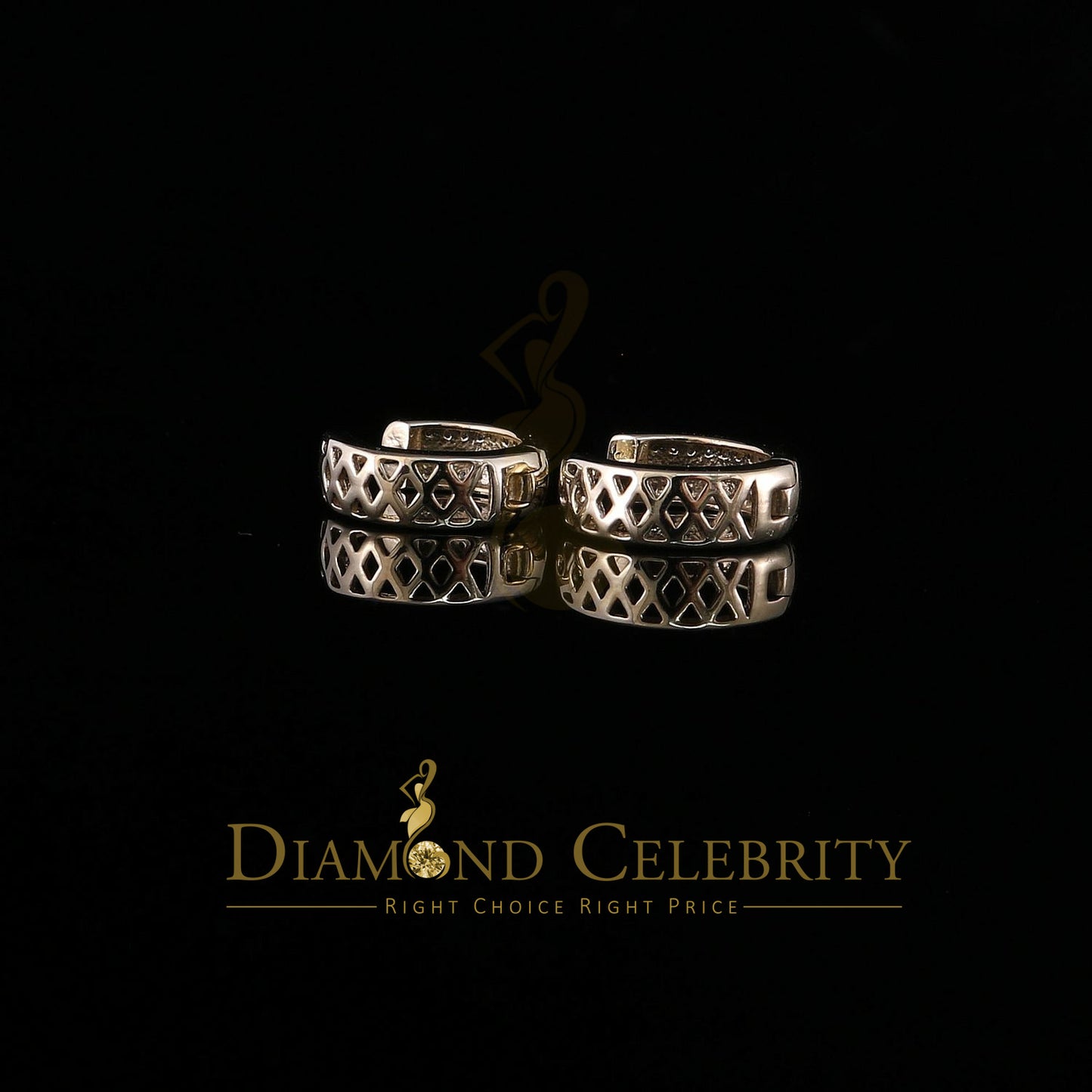 DiamondCelebritees 0.15ct Diamond Sterling Silver Yellow H oop Stud Earrings For Men's / Women's
