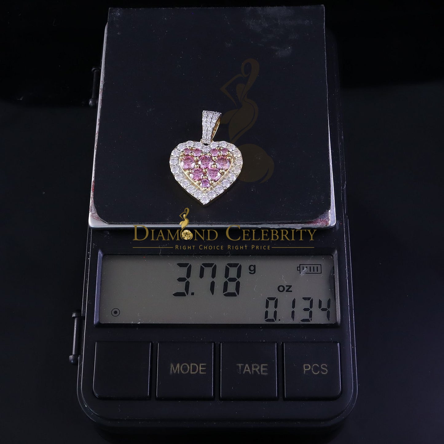 Diamondcelebritees New Men's/Women's 925 Silver White 3.00ct VVS D Pink Moissanite Heart 3D Pendant