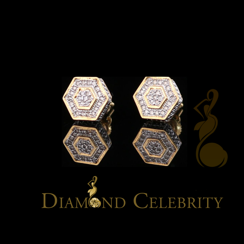 DiamondCelebriteesMen's/Women's stud Earrings 10K Real Yellow Gold with 0.10CT Real Diamonds