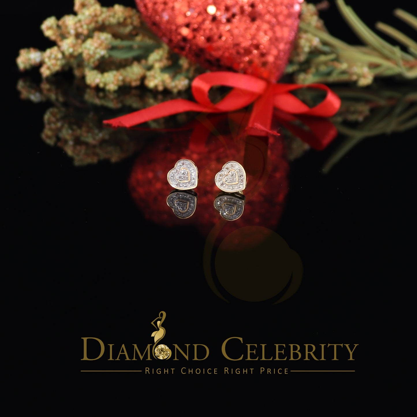 DiamondCelebritees Micro Pave 0.11ct Real Diamonds 925 Yellow Silver Women's & Men's Heart Earrings