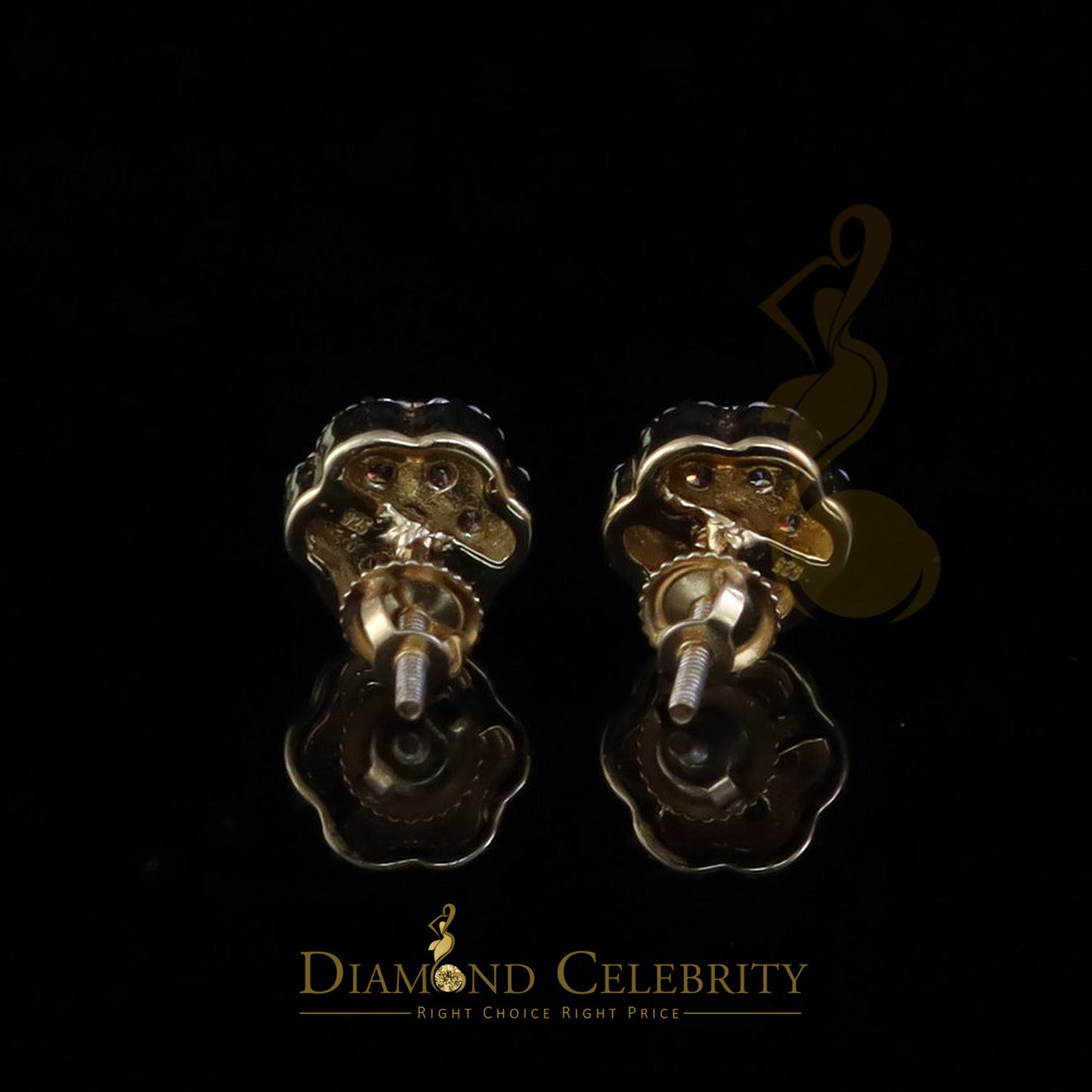 DiamondCelebritees Mens/Women's 925 Silver Yellow 0.66ct VVS D Pink Moissanite Floral Stud Earrings