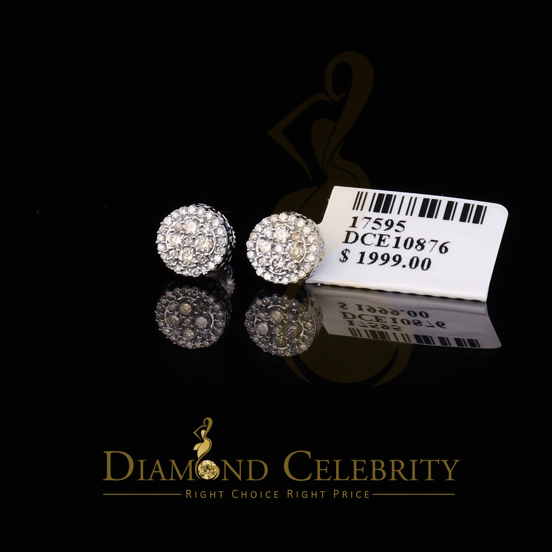 DiamondCelebritees 10K Real White Gold w/ Real 0.50CT Diamond Men's/Women's Stud Round Earring