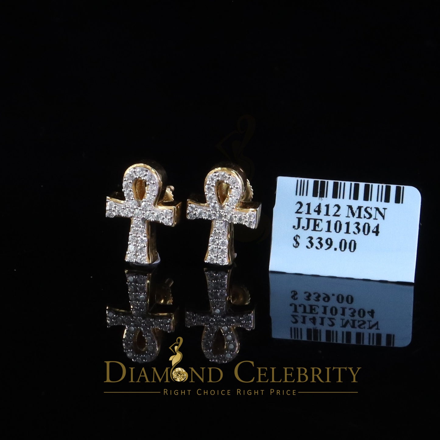 DiamondCelebritees Small Men's/Womens 0.50ct VVS 'D' Moissanite 925 Silver Yellow Ankh Stud Earring