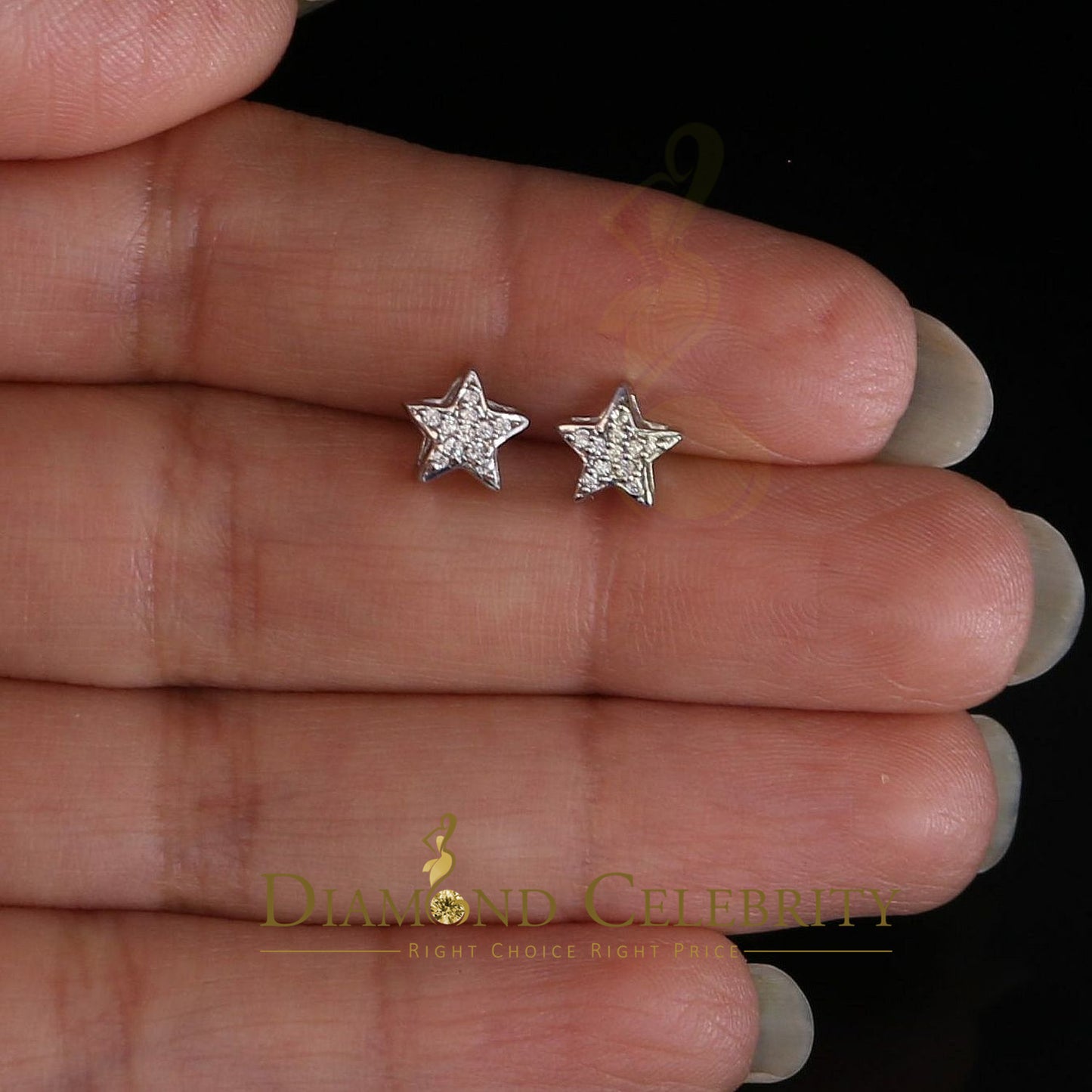 DiamondCelebritees Hip Hop 925 White Silver Screw Back 0.22ct Cubic Zirconia Women's Star Earrings