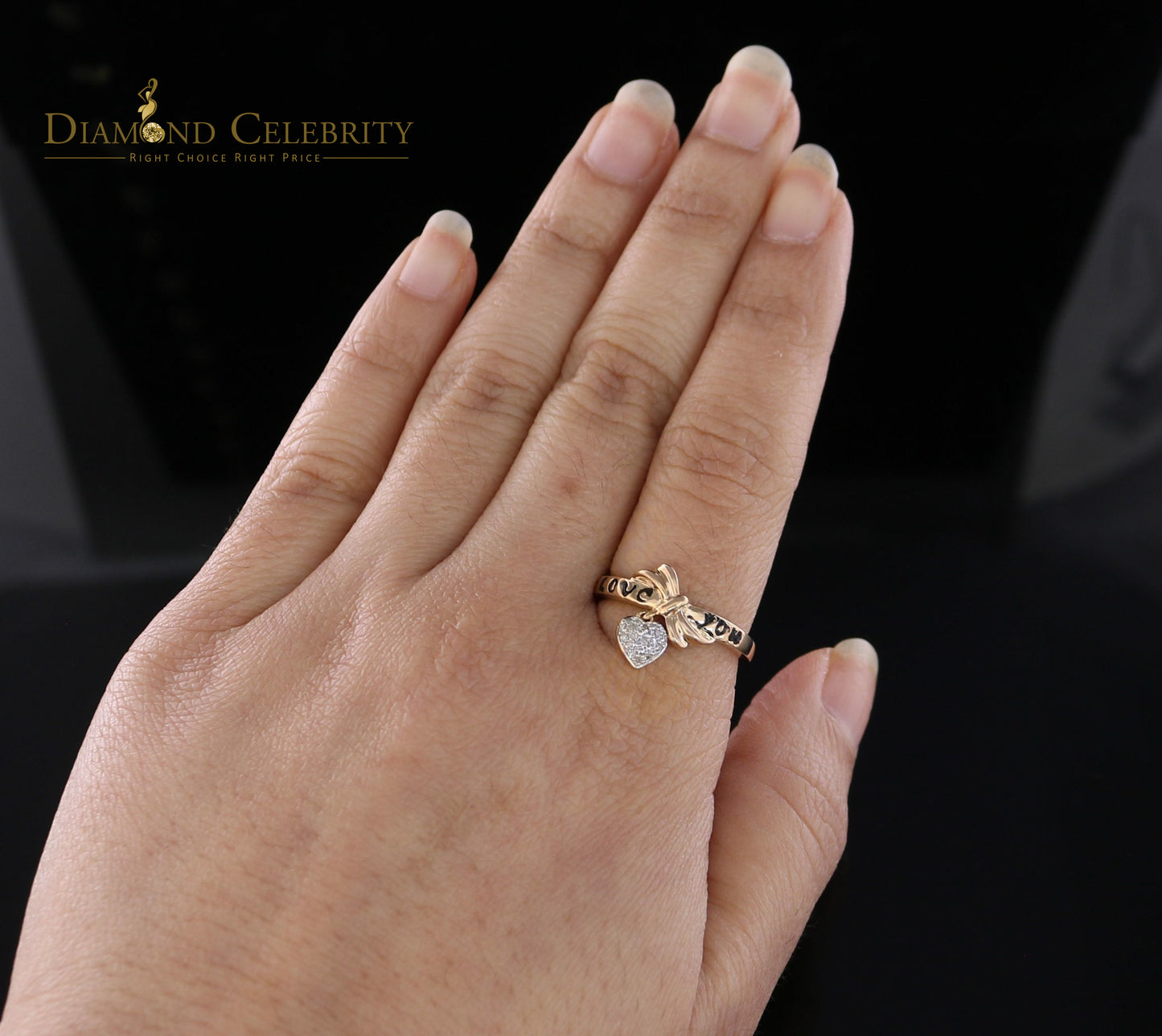 DiamondCelebritees Real 0.05ct Diamond Real 10kt Yellow Gold Fancy LOVE YOU HEART Charm Ring Size 7
