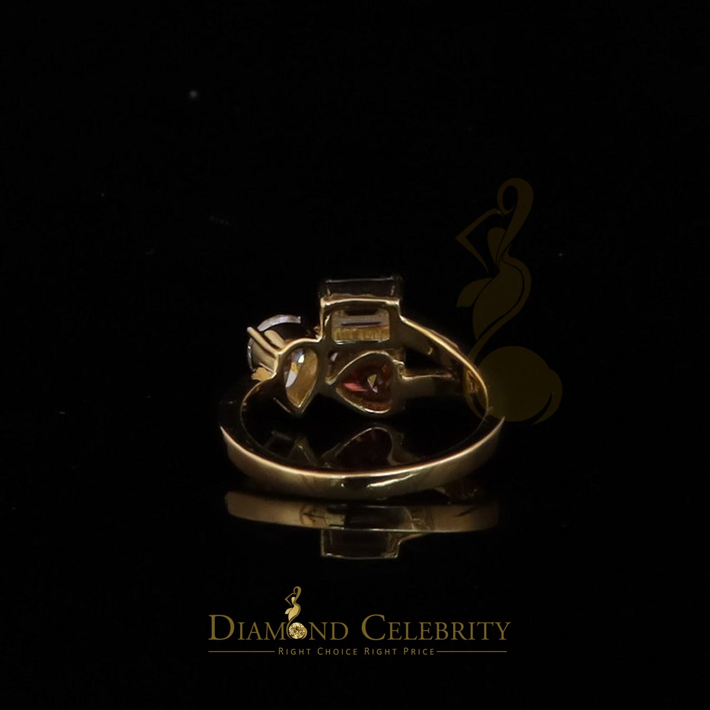 DiamondCelebritees 2.50CT Women's 925 Silver Yellow VVS D Pink & White Moissanite Toi Moi Ring SZ7