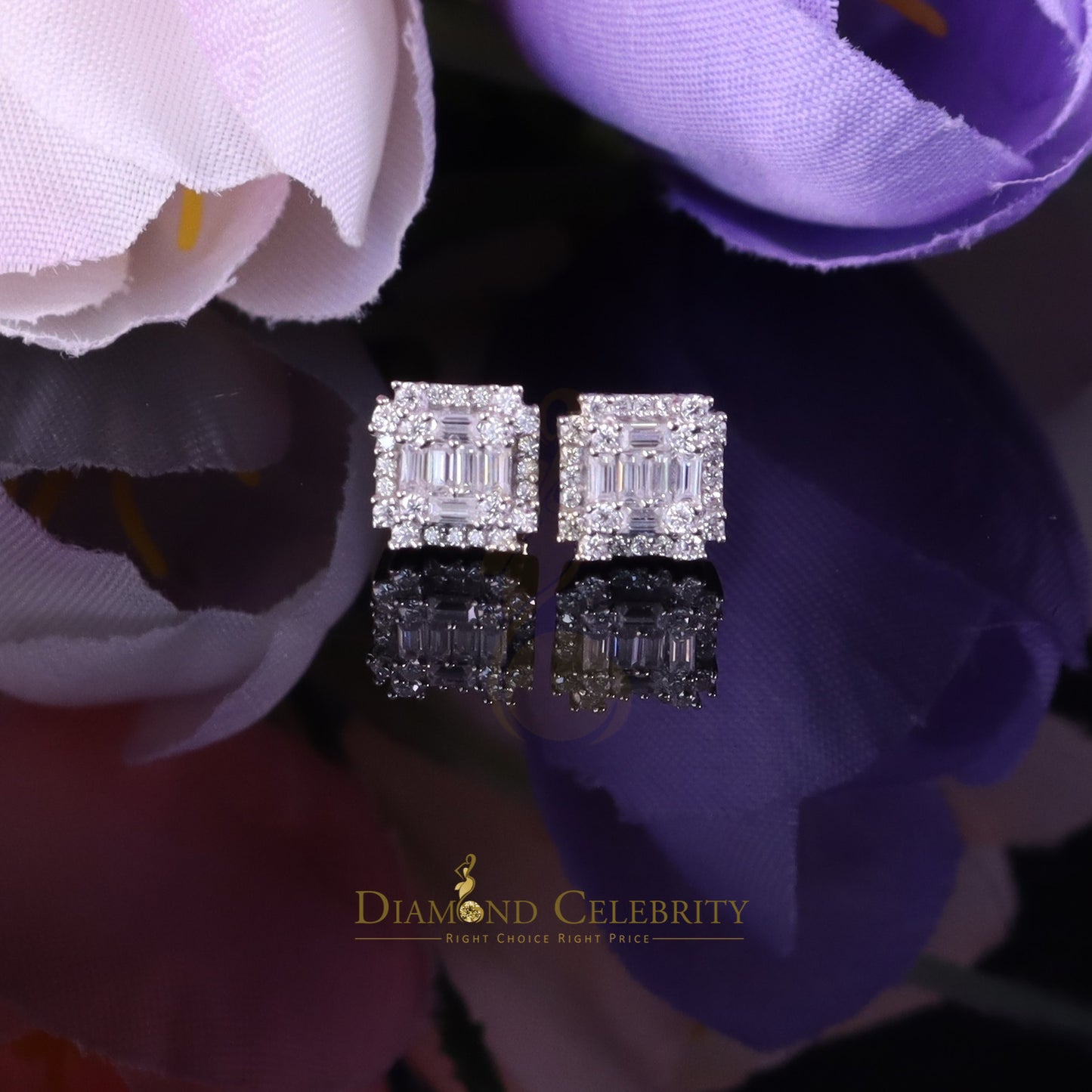Diamondcelebritees Men's/Women's 925 Silver White 0.50ct VVS 'D' Moissanite Baguette Stud Earrings