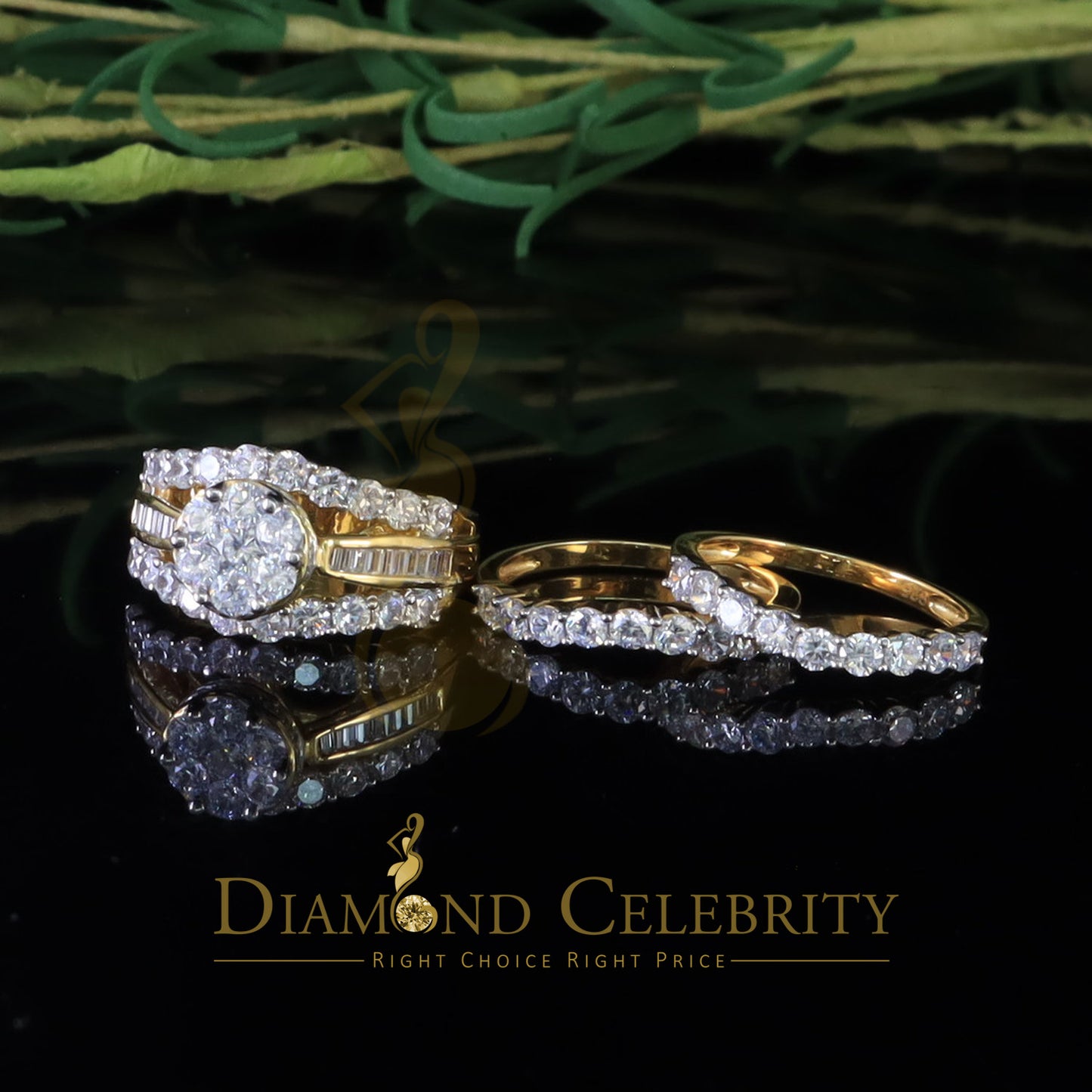 DiamondCelebritees 925 Sterling Silver 8.50ct Cubic Zirconia Piece Trio Yellow Womens Ring Size 9