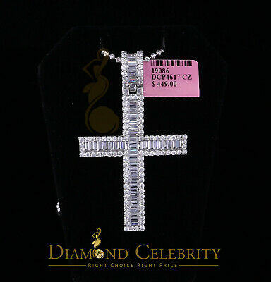DiamondCelebritees White Sterling Silver Baguette CROSS Shape Pendant with 11.84ct Cubic Zirconia