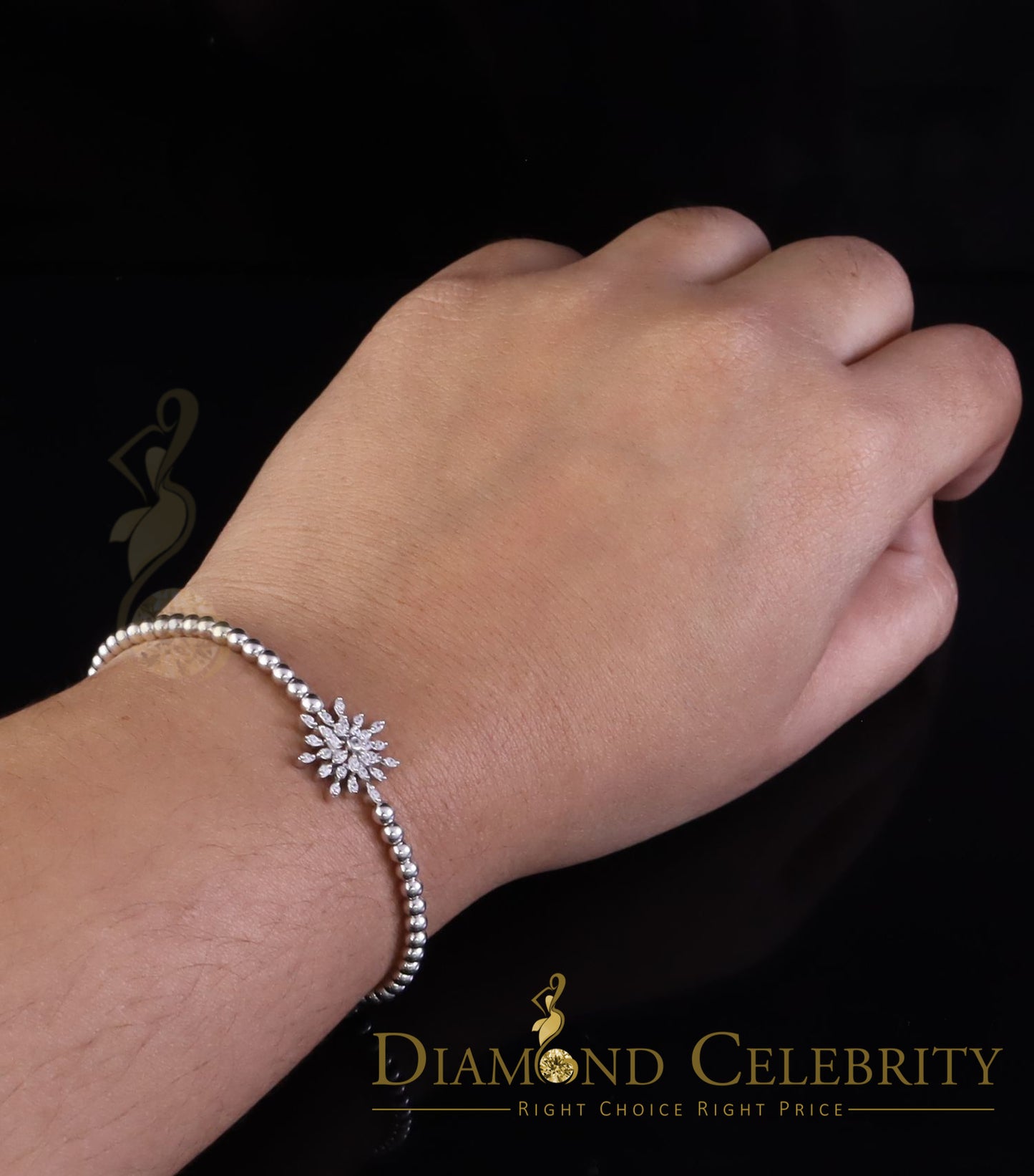 Diamondcelebritees 925 Sterling Silver Sparkling White Bracelet Cubic Zirconia Adjustable SZ 7 Inch