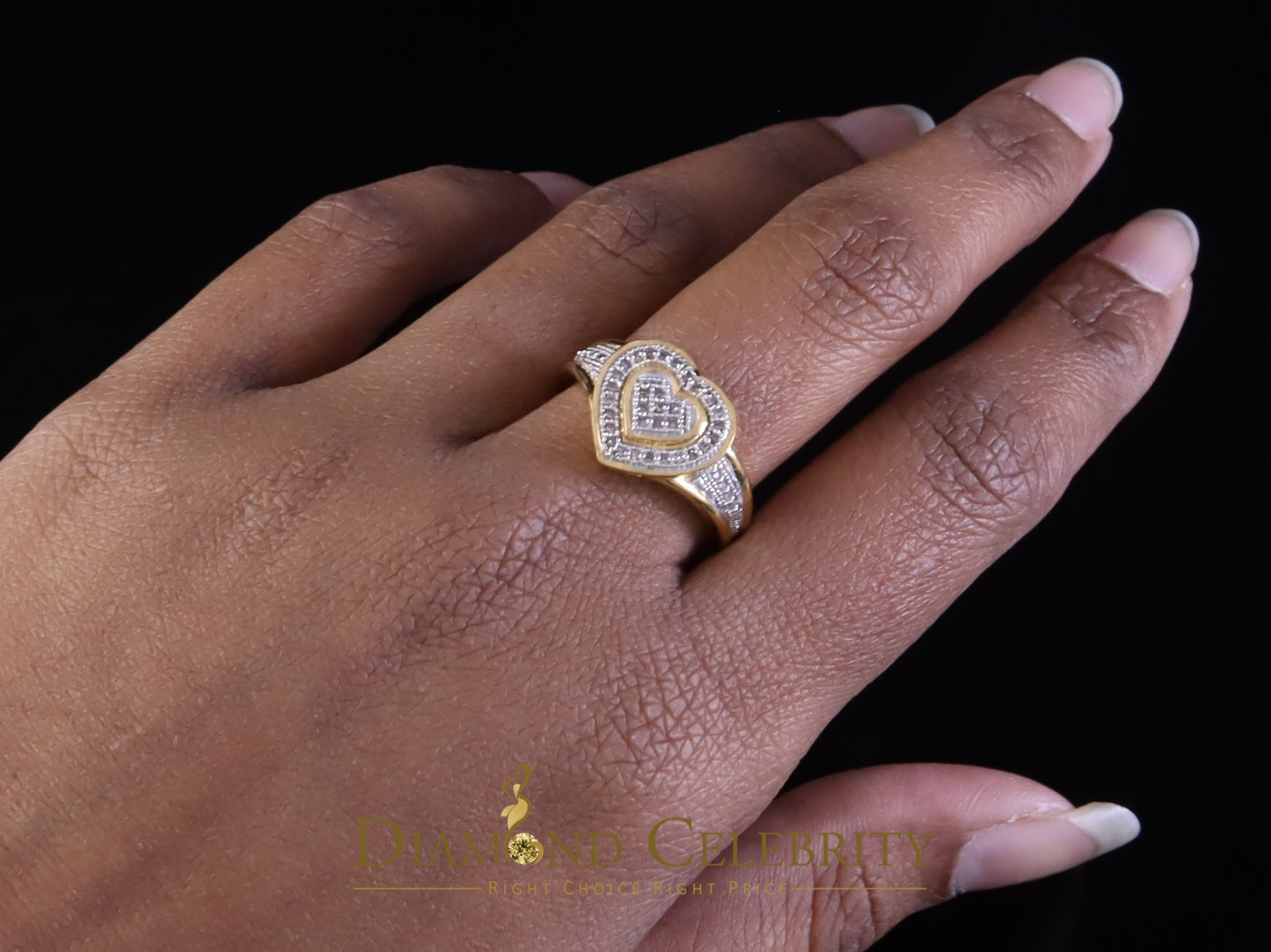 DiamondCelebritees Valentine Yellow Silver 0.15CT Real Diamond Shiny Womens Promise Heart Ring Sz 7