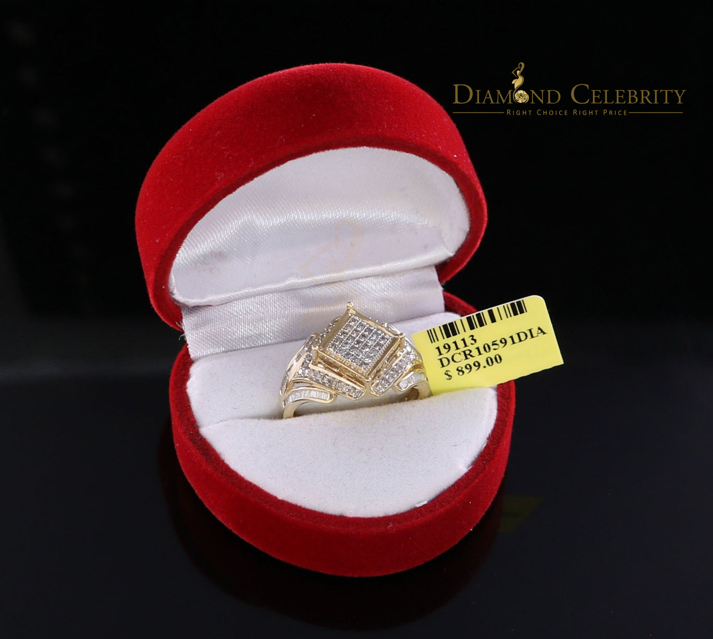 DiamondCelebritees Real 0.66ct Diamond 925 Sterling Silver Yellow Square Womens Engagement Ring SZ7