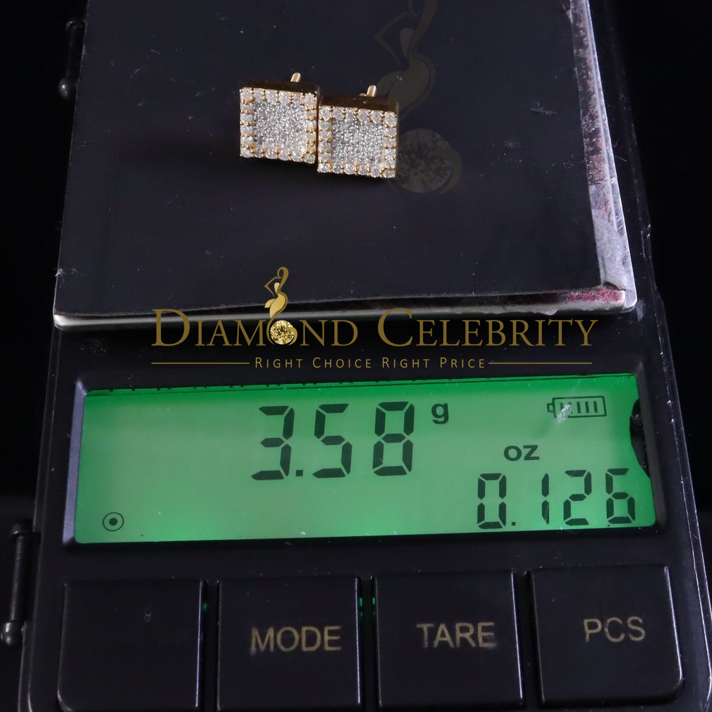 DiamondCelebritees 925 Yellow Silver 0.80ct VVS 'D' Moissanite Square Stud Earring Men's/Womens