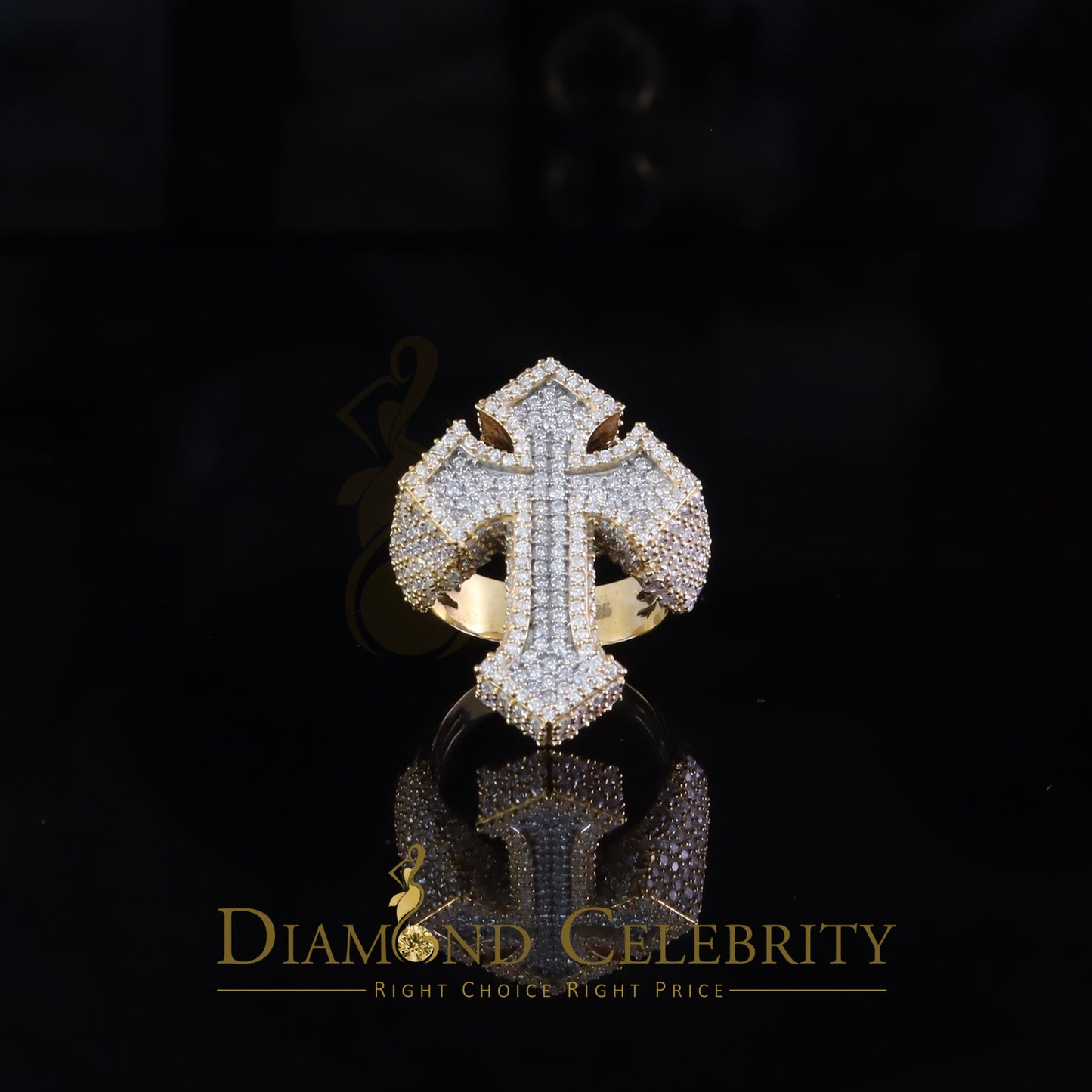 DiamondCelebritees Men's Yellow Cross 925 Sterling Silver 5.50ct VVS D Moissanite Rings Size 10