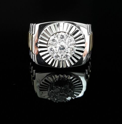 DiamondCelebritees Men's White Silver 1.80ct Round Cubic Zirconia Adjustable Ring From SZ 9 to 11