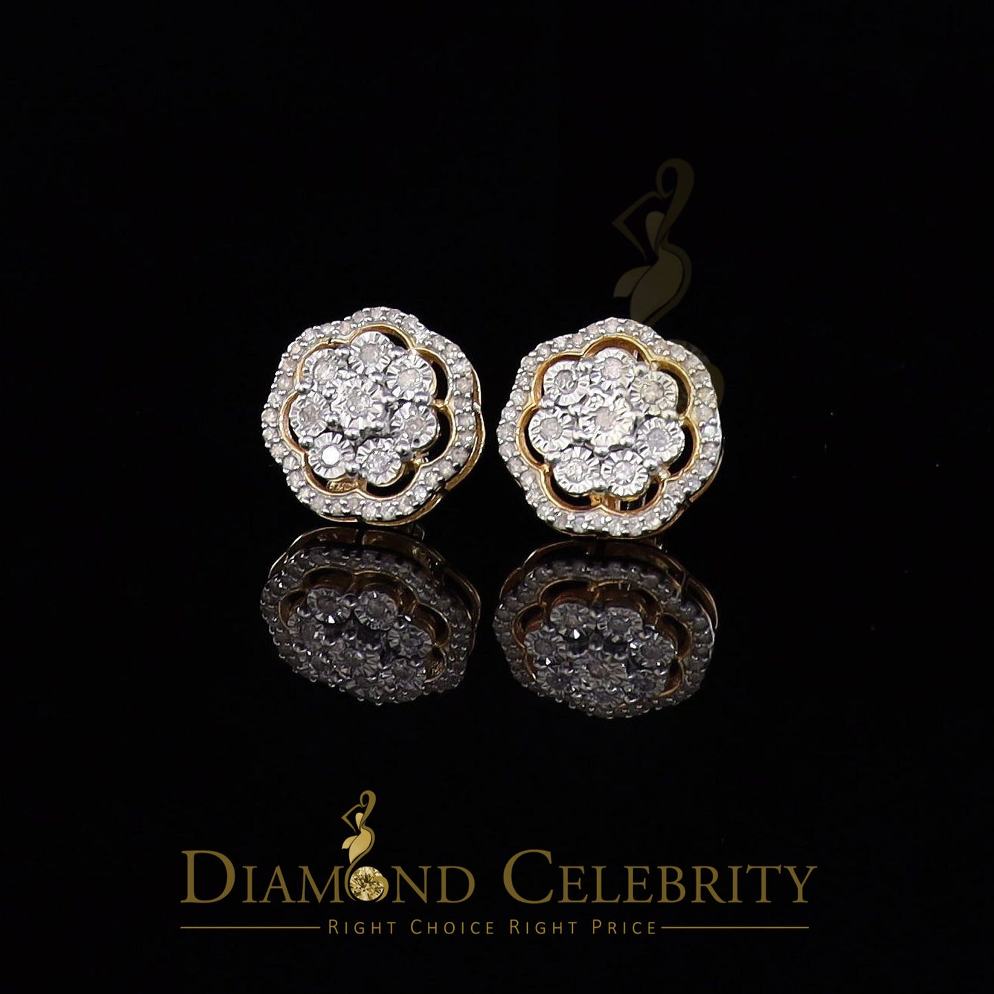 DiamondCelebritees 0.40ct Diamond 925 Sterling Silver Yellow Flower Earrings For Men's / Women's