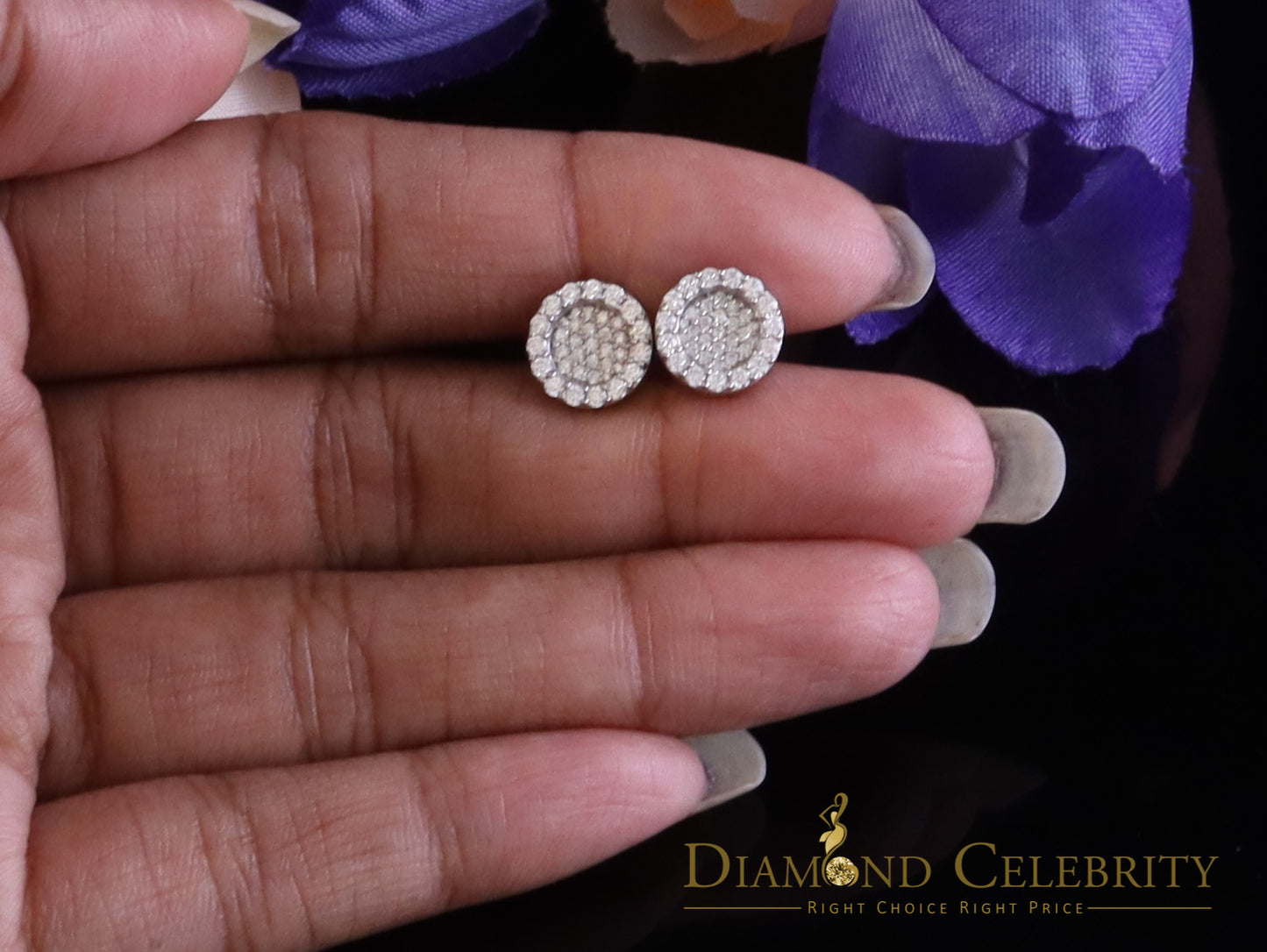 Diamondcelebritees 925 White Silver 0.66ct VVS 'D' Moissanite Round Stud Earring Men's/Womens