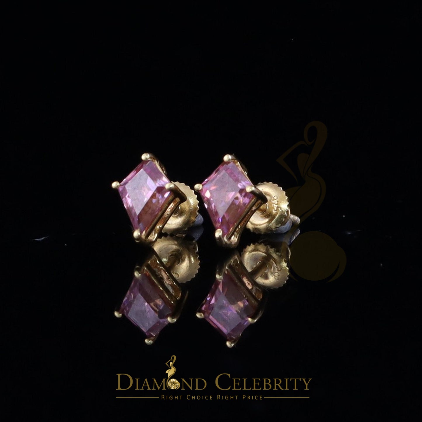 DiamondCelebritees Women's 925 Silver Yellow 1.00CT VVS D Pink Moissanite Kite Shaped Stud Earrings
