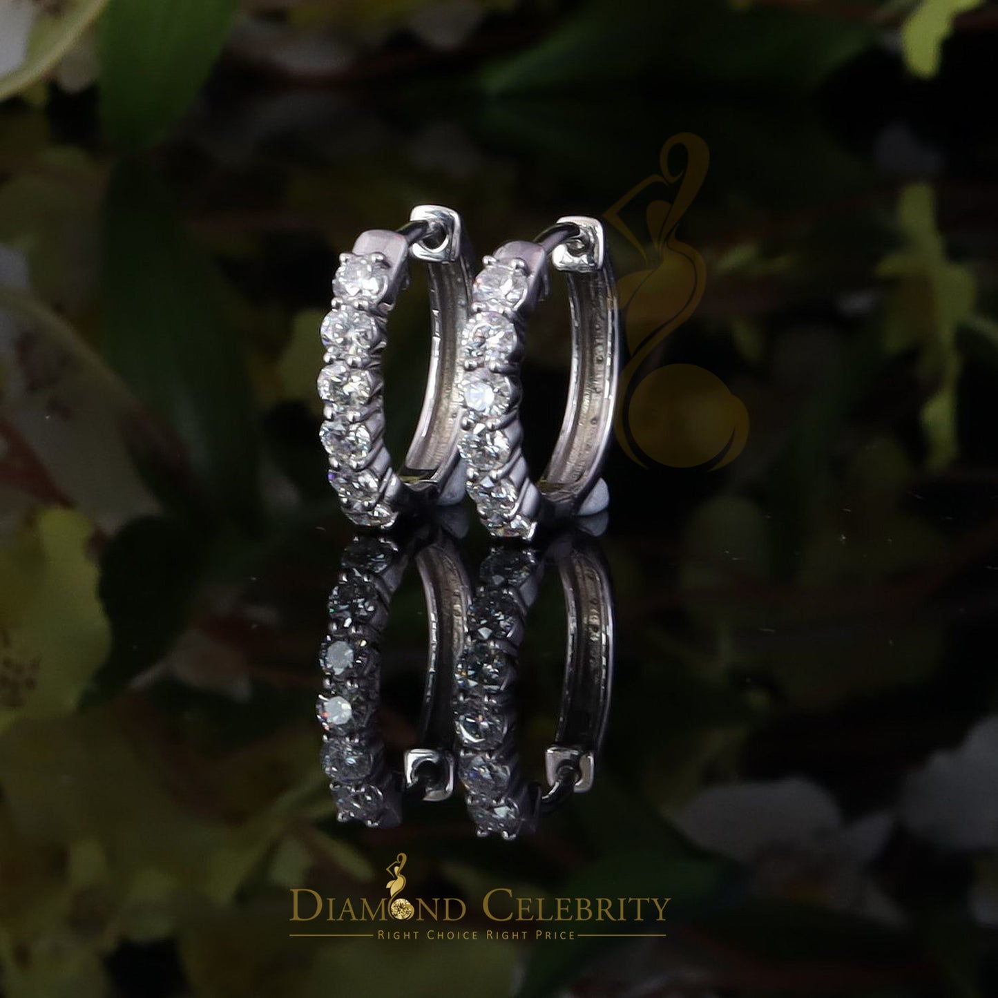 Diamondcelebritees Men's/Women's 925 Silver 1.50ct VVS 'D' Moissanite 1 row Stones Hoop Earrings