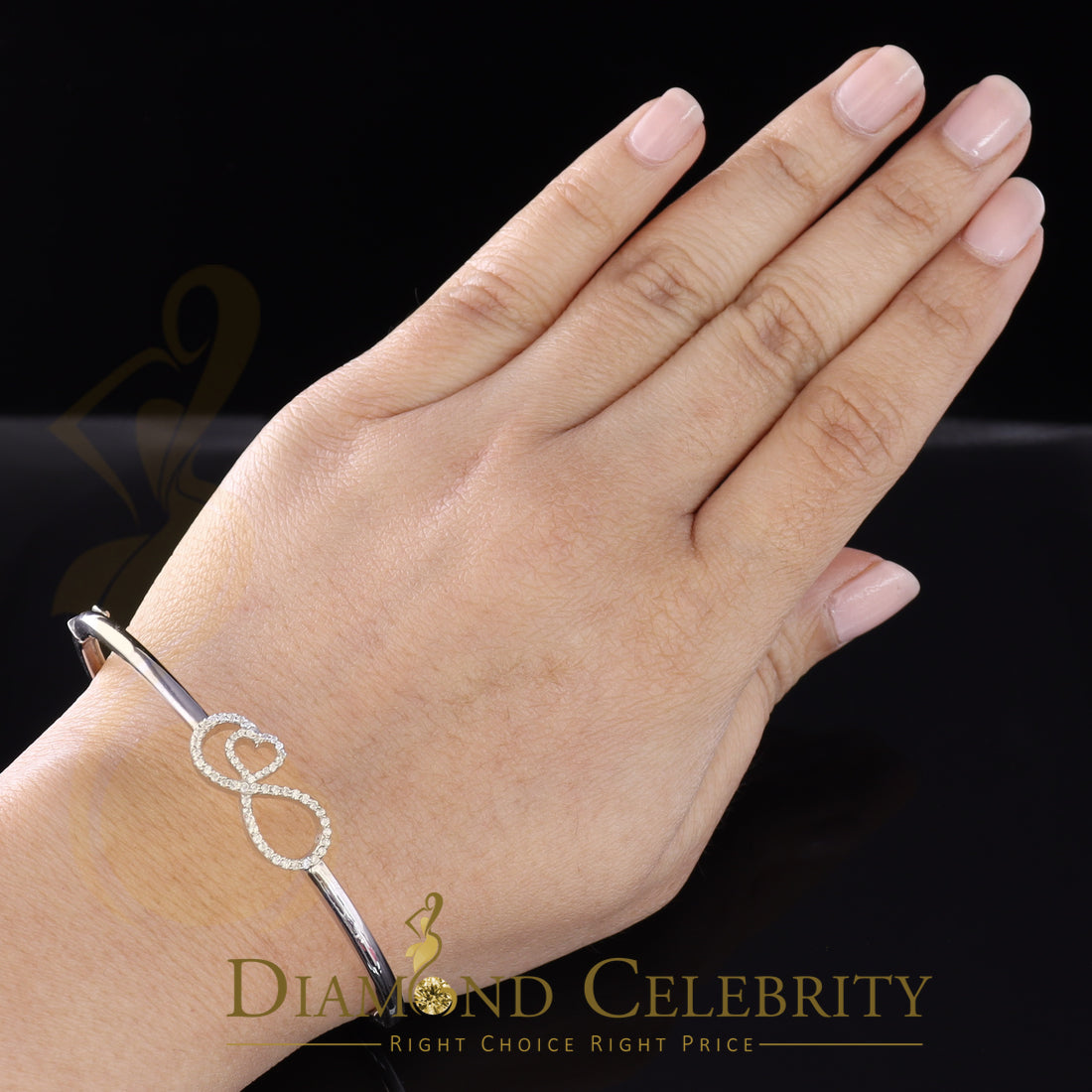 DiamondCelebritees Sterling Silver White Style Heart Bangle 0.50ct Cubic Zirconia SZ 2.49 Inches