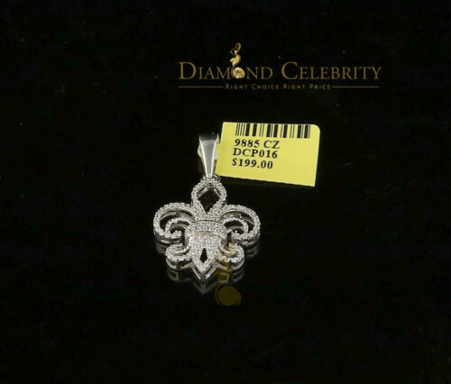 DiamondCelebritees Promise Fleur de Lis Shape White Sterling Silver Pendant 0.69ct Cubic Zirconia