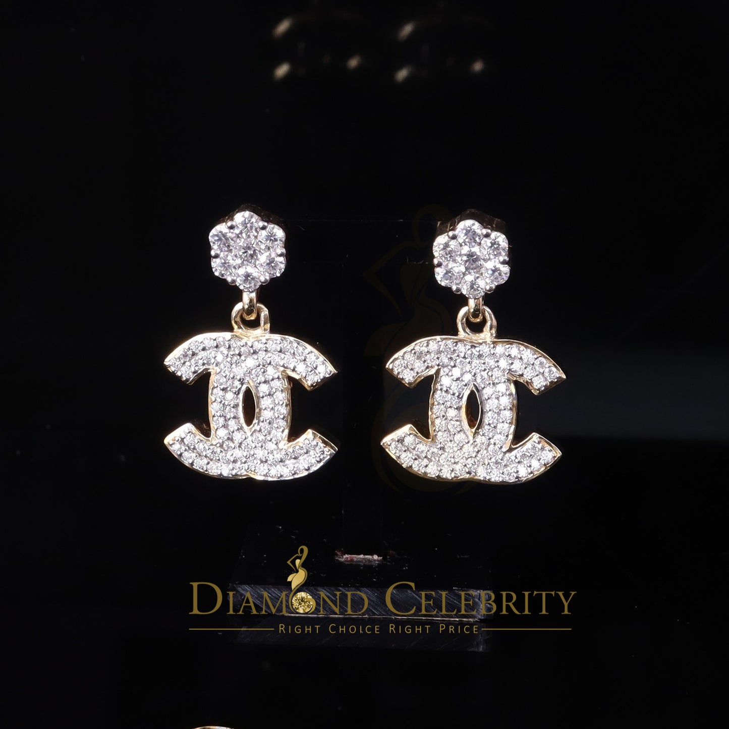 DiamondCelebritees Mens/Womens 925 Silver Yellow 1.00ct VVS 'D' Moissanite Chanel stud Earrings