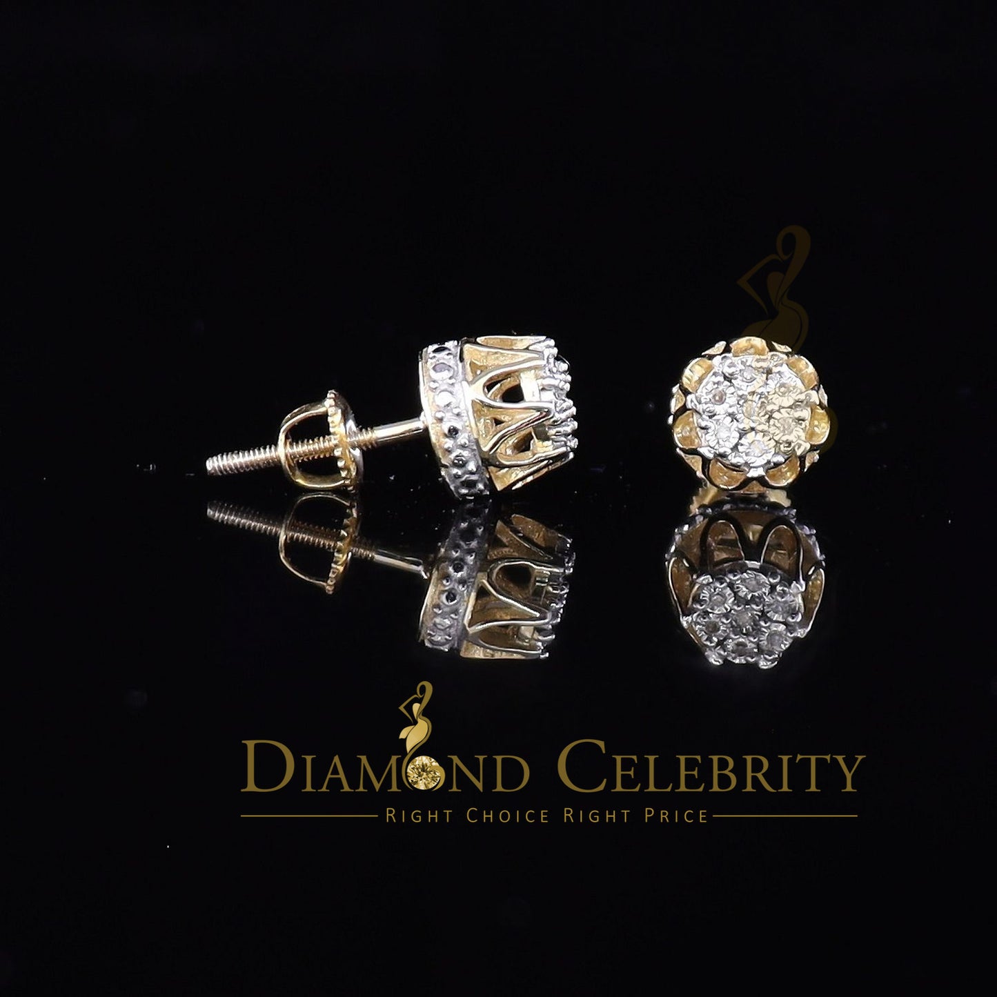 DiamondCelebritees 925 Sterling Silver Yellow 0.05ct Diamond For Men's & Women's Floral Earrings